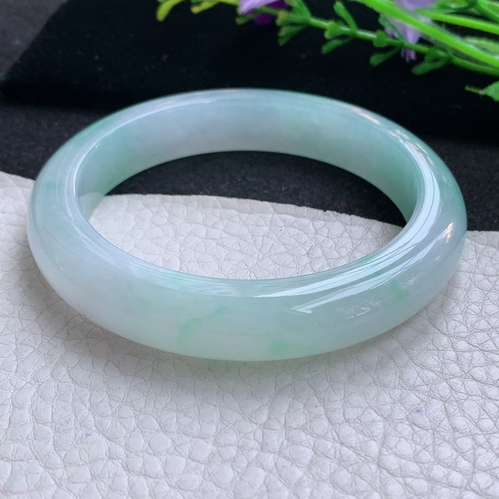 xo实拍59*12.5*9平安镯 天然缅甸翡翠A货玉手镯冰蓝宽边玉手环