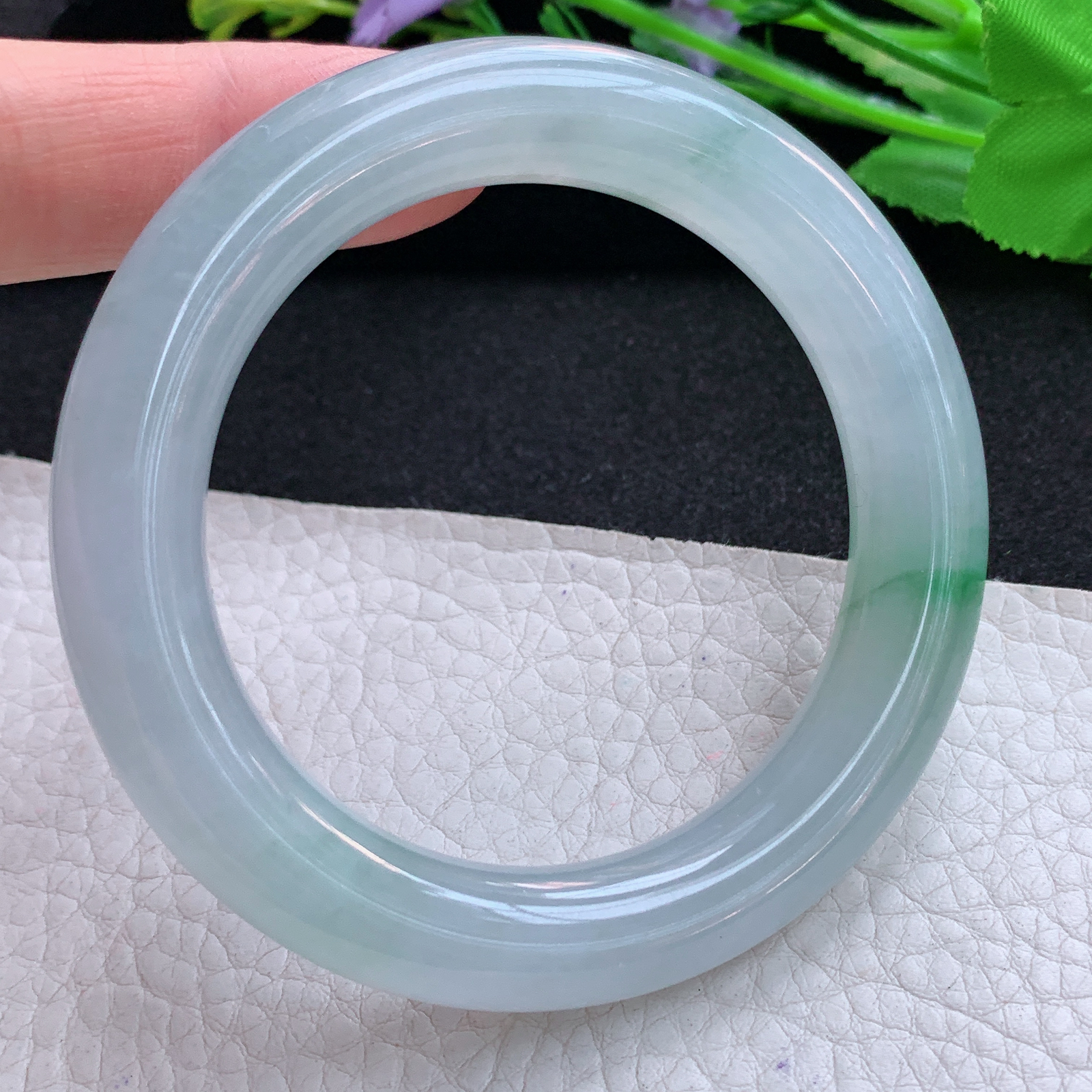 ax小圈口52*11*10.6美人镯 天然缅甸翡翠A货玉手镯冰飘绿花圆条玉手环