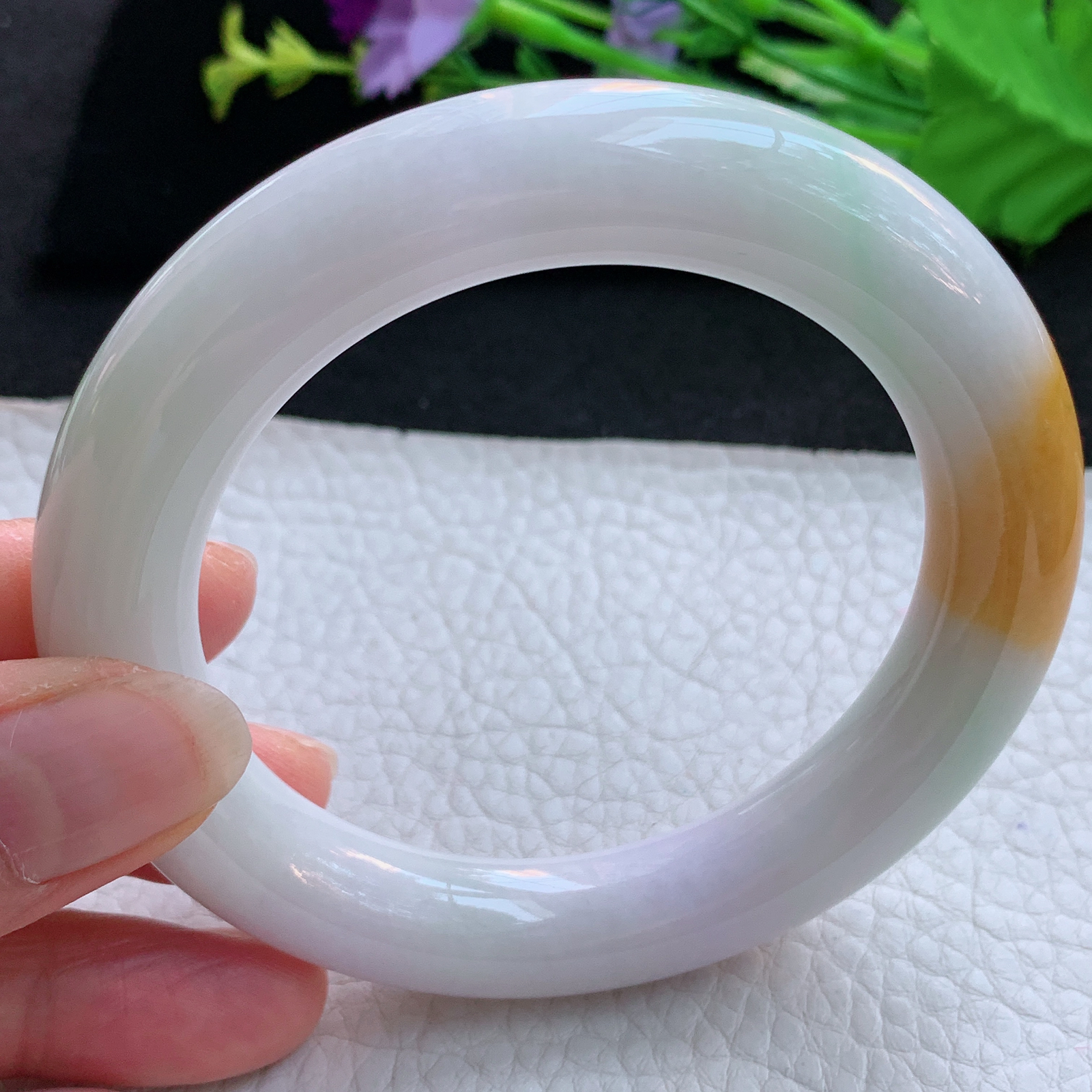 nr实拍58*11.5*12胖圆镯 天然缅甸翡翠A货玉手镯水润三彩圆条玉手环