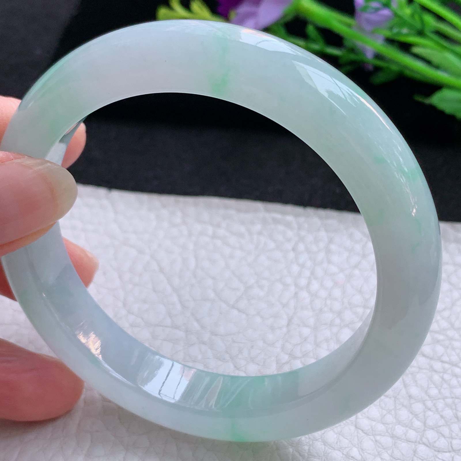 xo实拍59*12.5*9平安镯 天然缅甸翡翠A货玉手镯冰蓝宽边玉手环