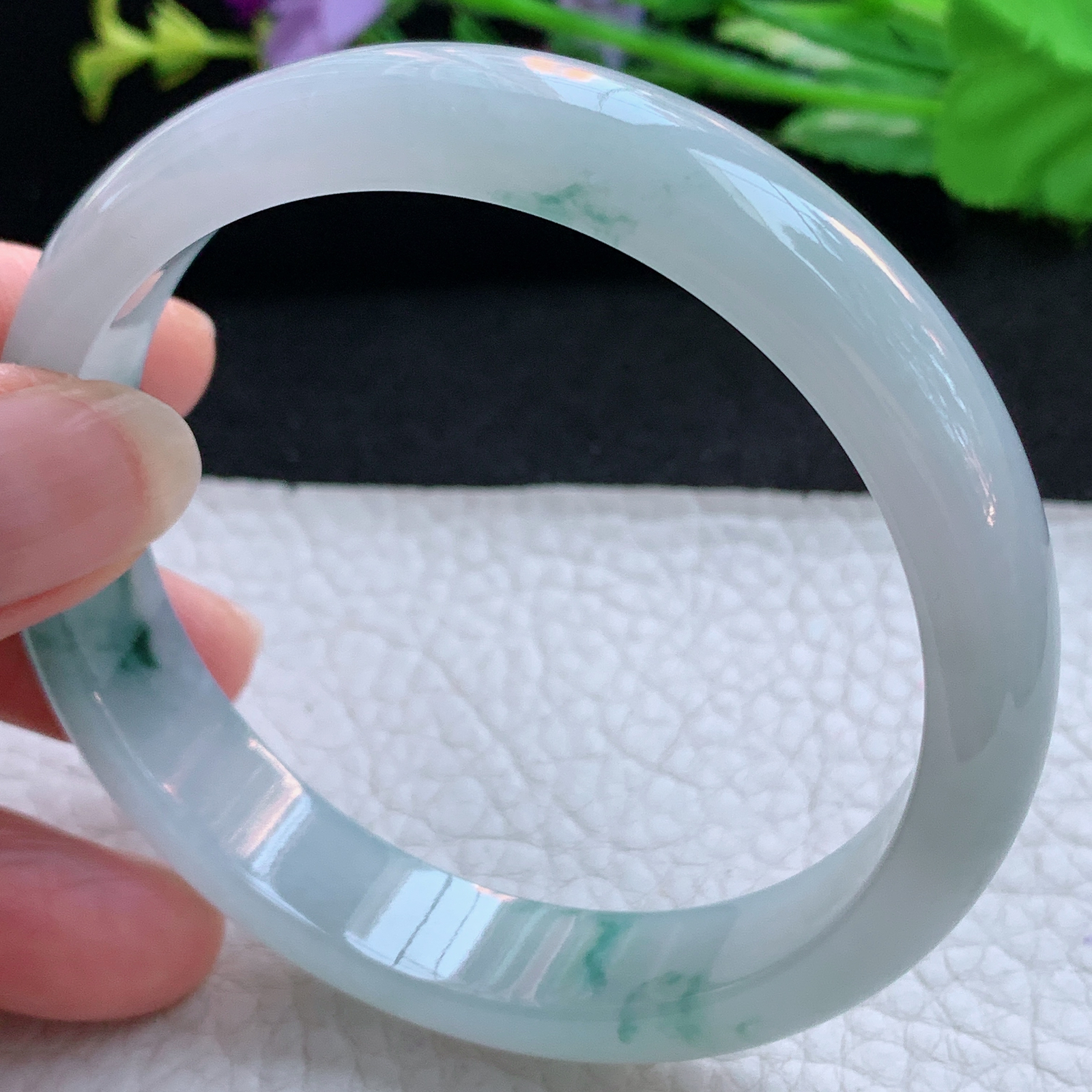 nr实拍58.5*12.2*6.8平安镯 天然缅甸翡翠A货玉手镯冰飘花宽边玉手环