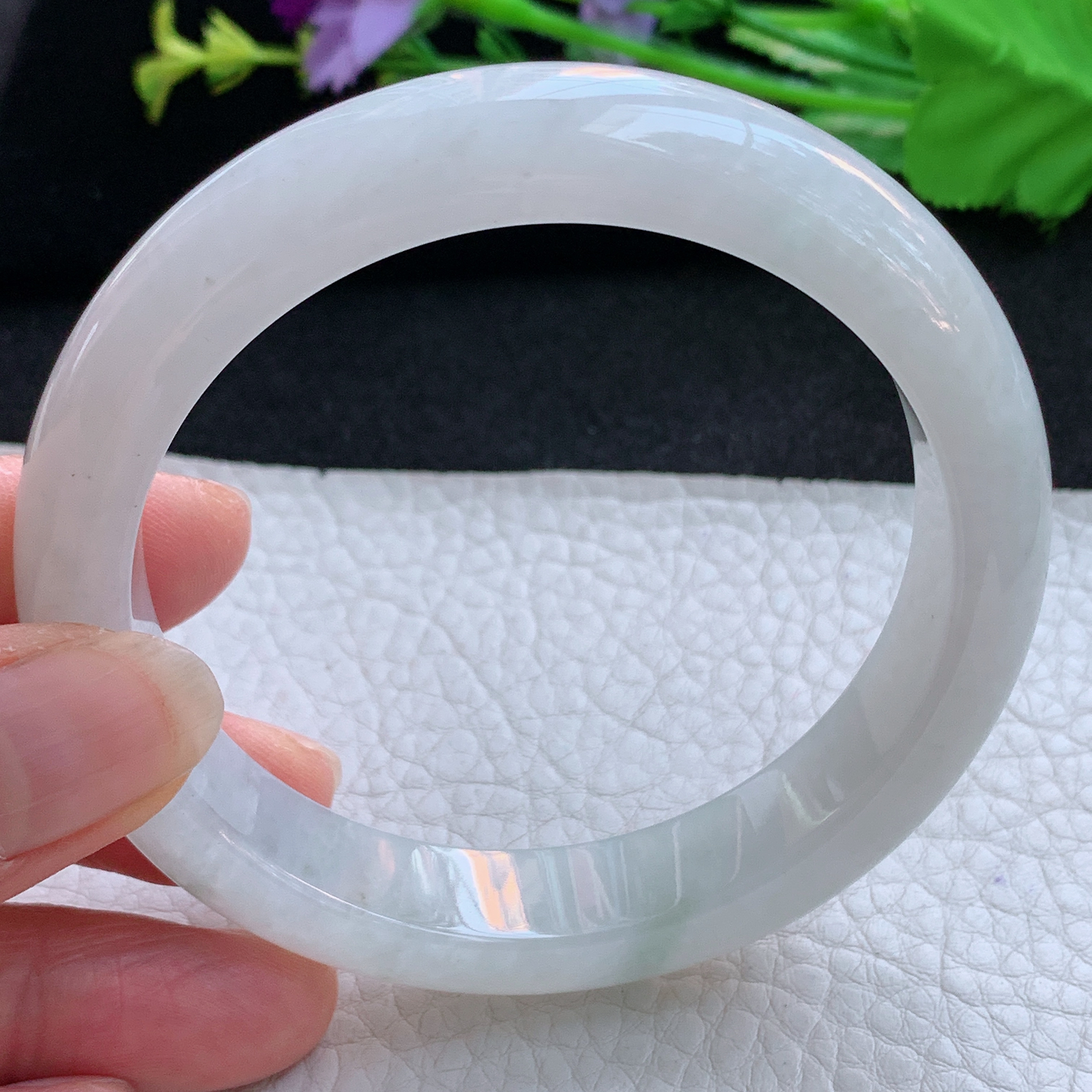 nr实拍59*13*8.8平安镯 天然缅甸翡翠A货玉手镯冰润飘花胶感宽边玉手环