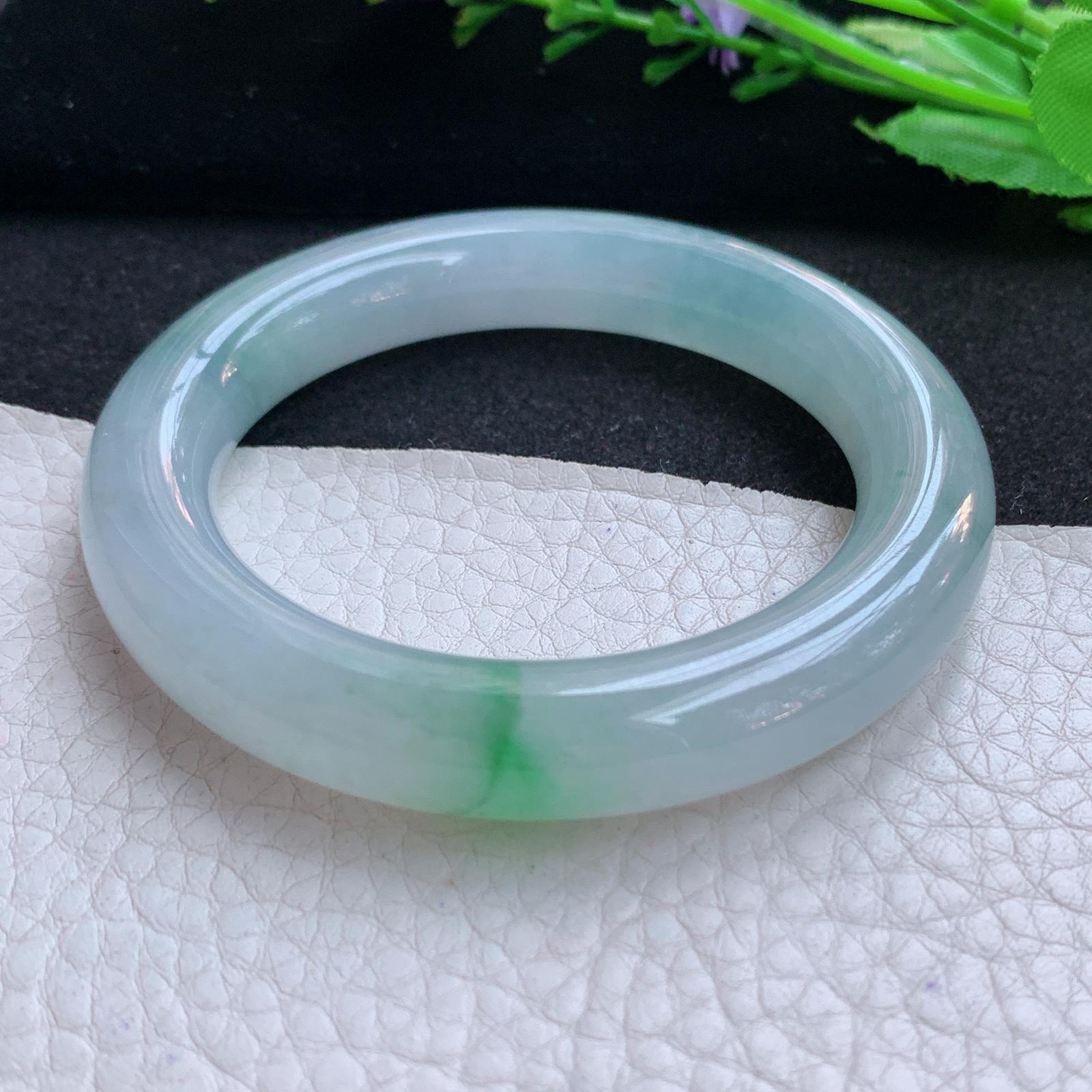 ax小圈口52*11*10.6美人镯 天然缅甸翡翠A货玉手镯冰飘绿花圆条玉手环