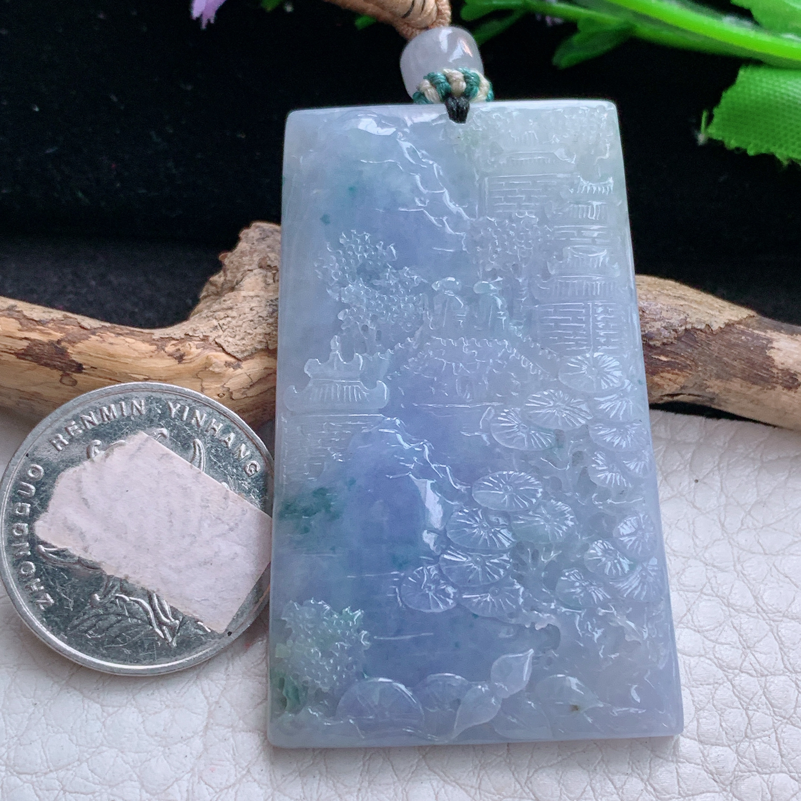 cys实拍56*34.5*6缅甸翡翠精雕紫罗兰山水 大好河山玉吊坠