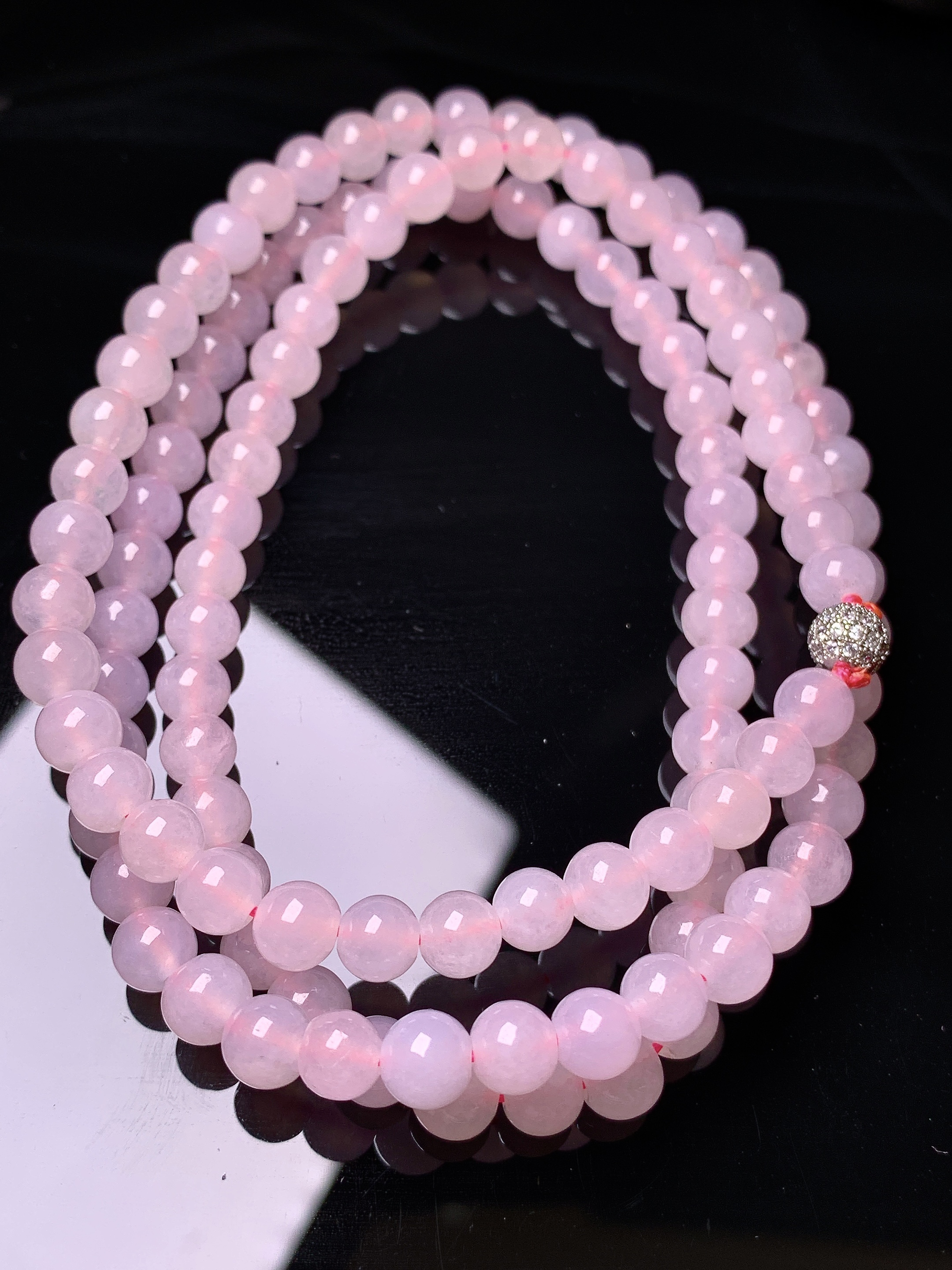 浅粉圆珠项链 玉质细腻 色泽艳丽 整体尺寸6c3