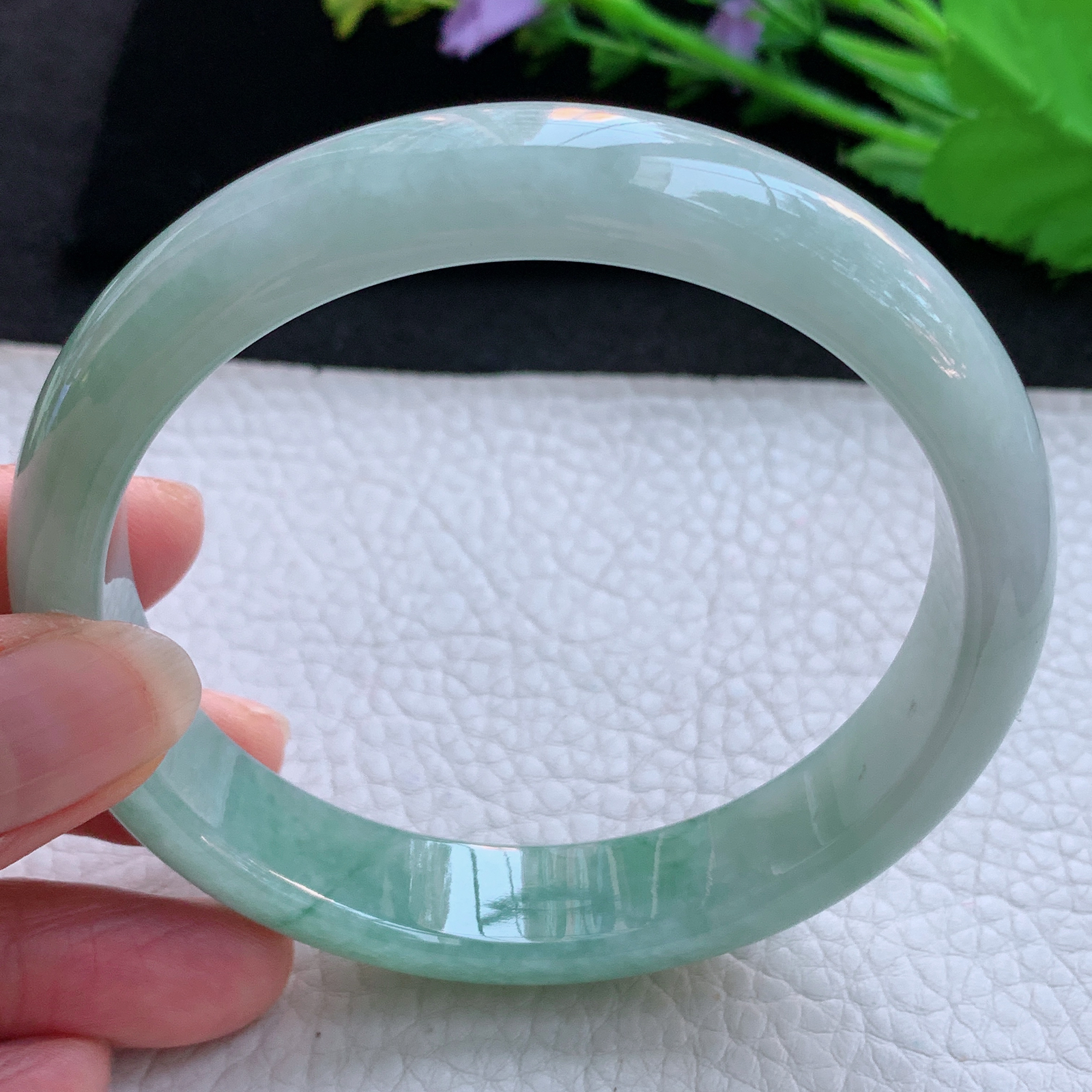 nr大圈口65*14*8平安镯 天然缅甸翡翠A货玉手镯飘花胶感宽边玉手环