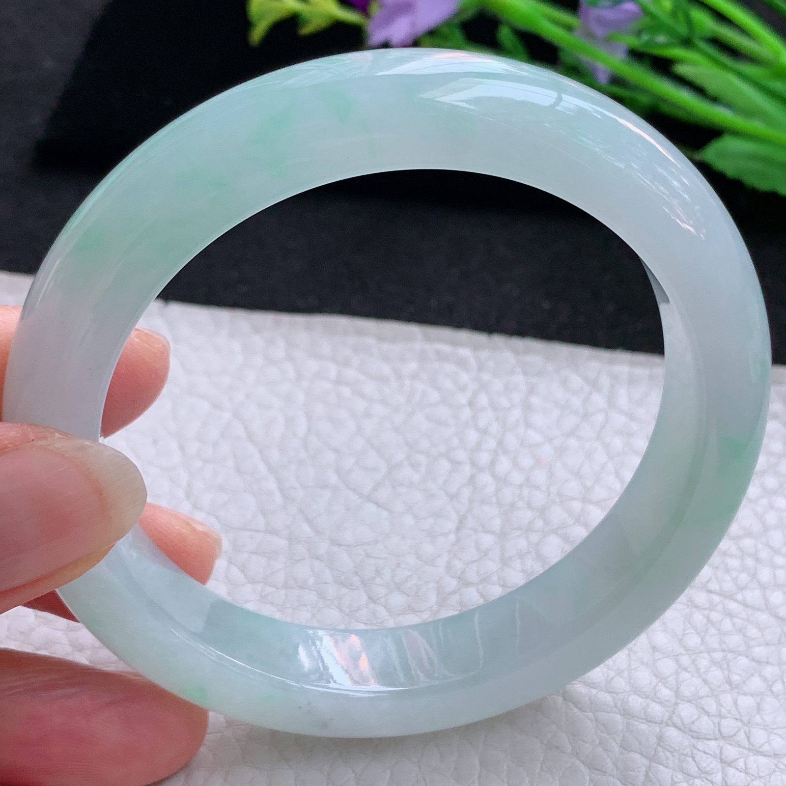 xo实拍59*12.5*9平安镯 天然缅甸翡翠A货玉手镯冰蓝宽边玉手环