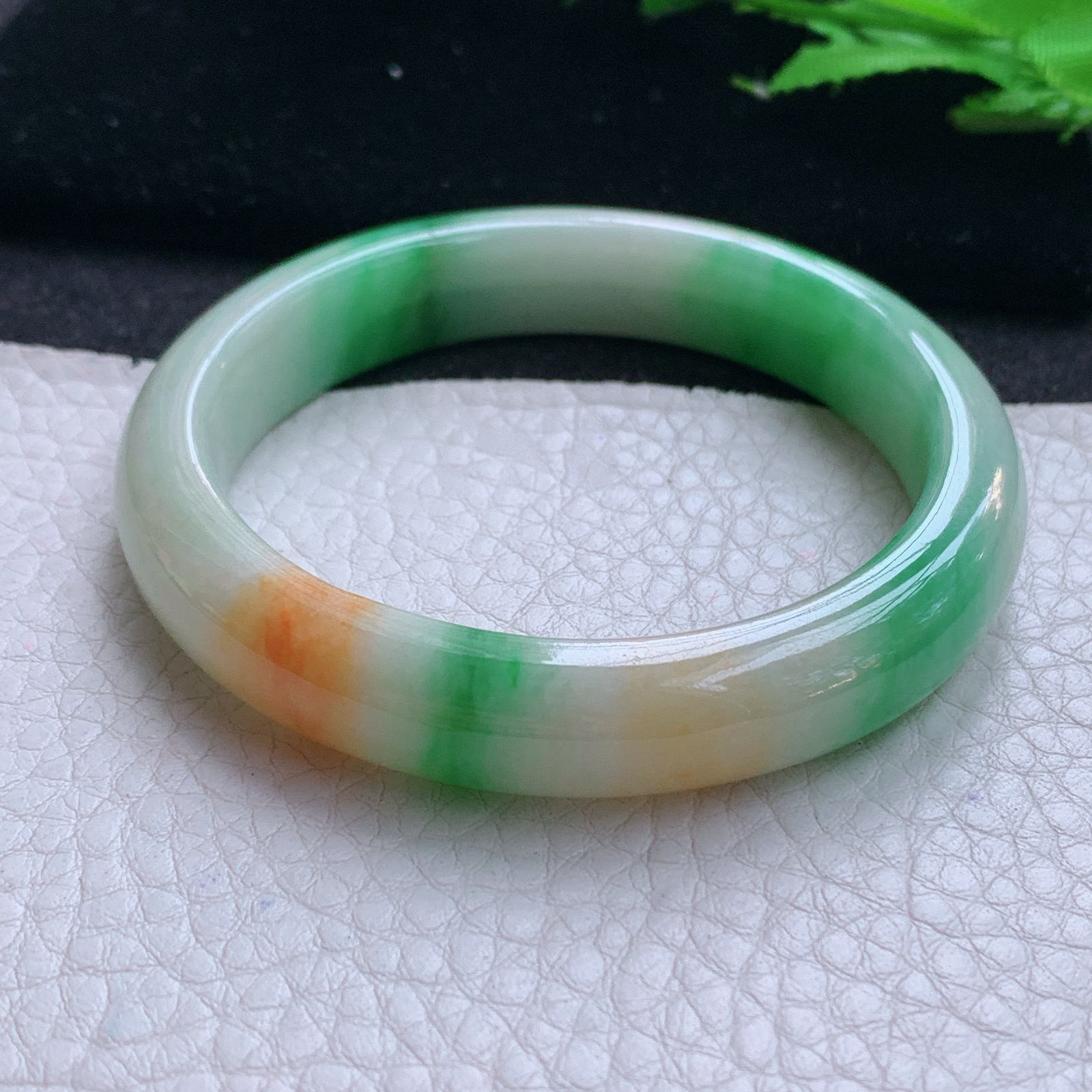 mq实拍54*11.2*7.8平安镯 天然缅甸翡翠A货玉手镯三彩秀气宽边玉手环