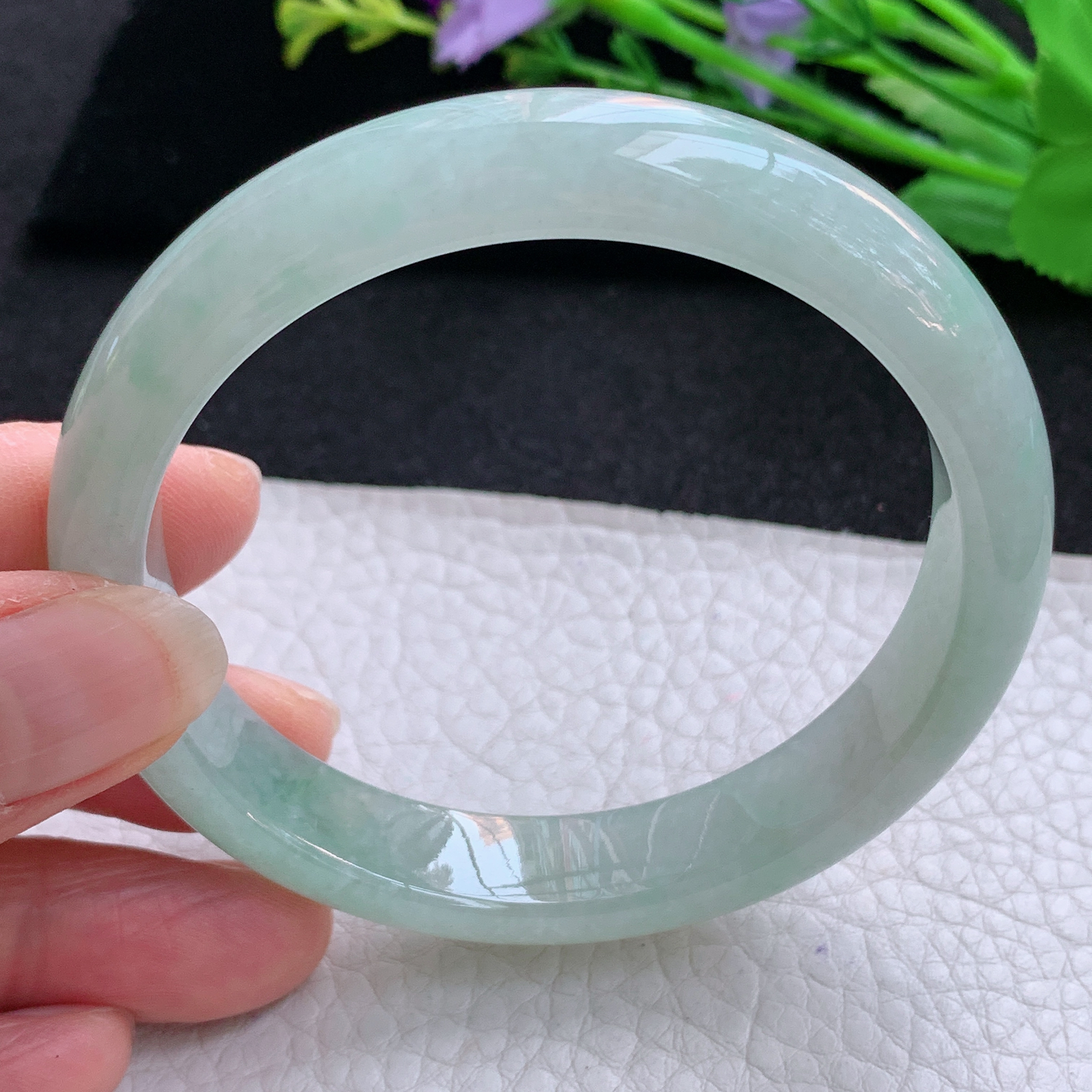 js实拍58*11.8*7.8平安镯 天然缅甸翡翠A货玉手镯冰晴纯美宽边玉手环