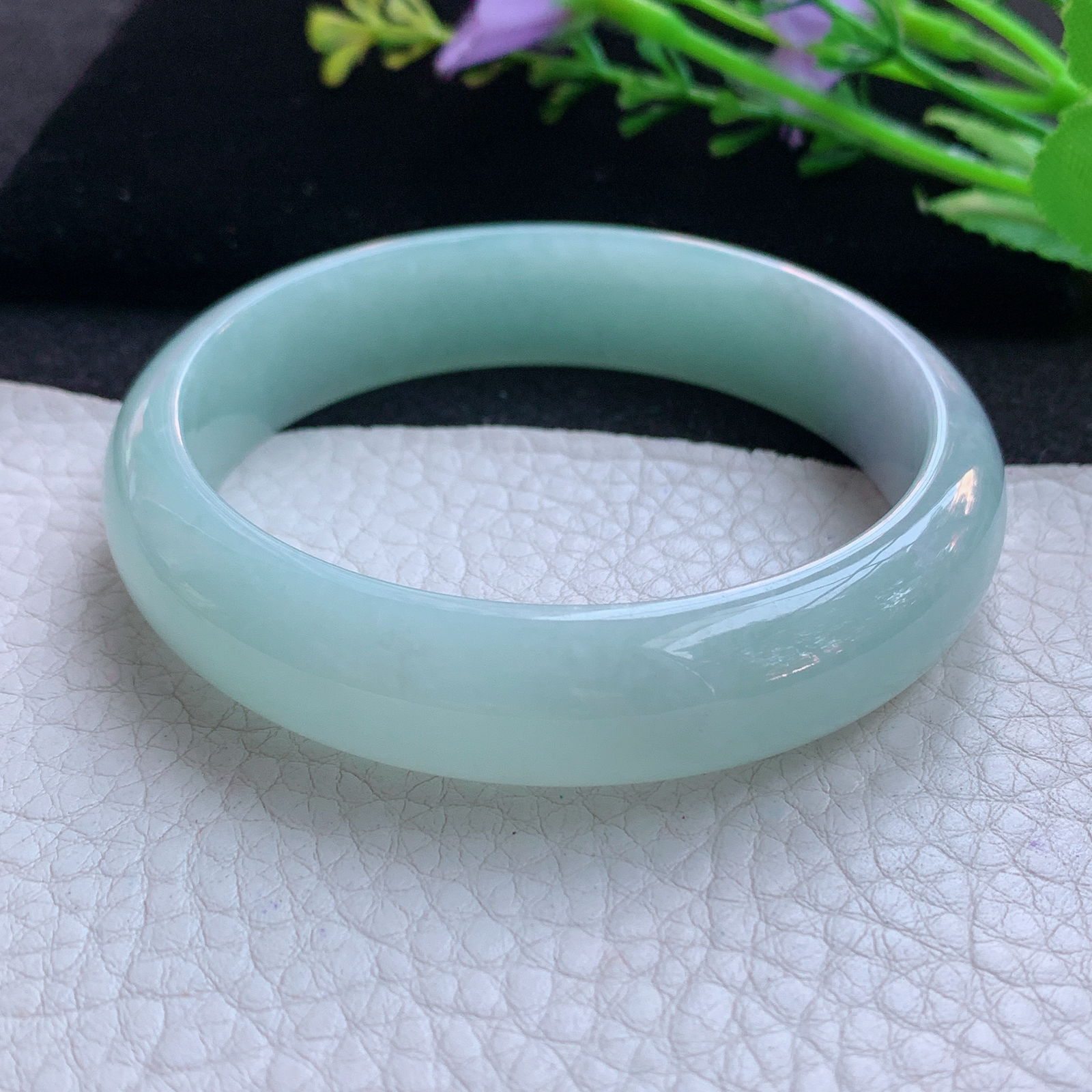 nr实拍58.5*14*7平安镯 天然缅甸翡翠A货玉手镯清新胶感宽边玉手环