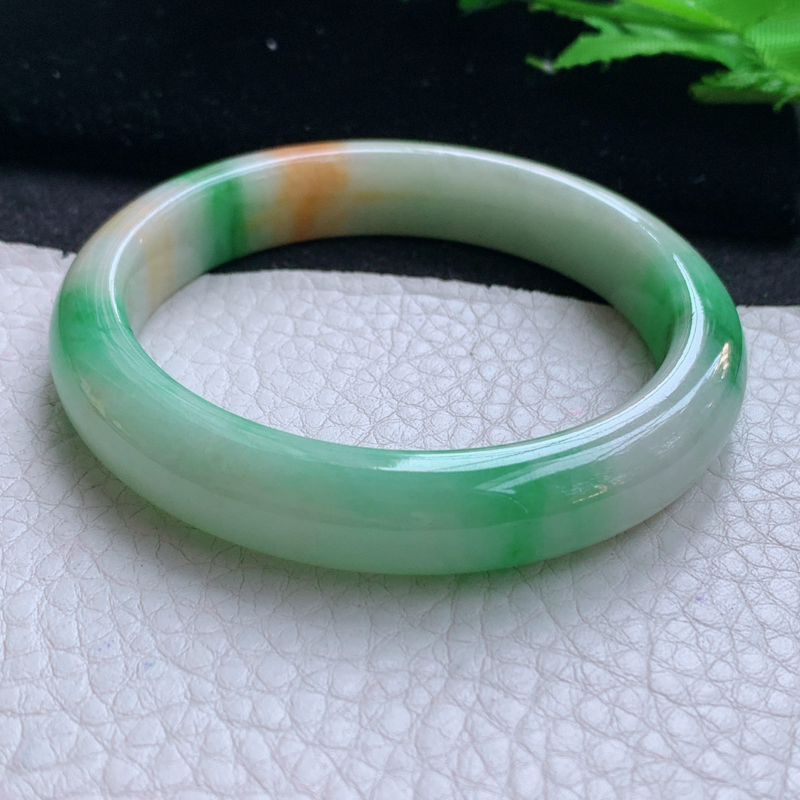 mq实拍54*11.2*7.8平安镯 天然缅甸翡翠A货玉手镯三彩秀气宽边玉手环