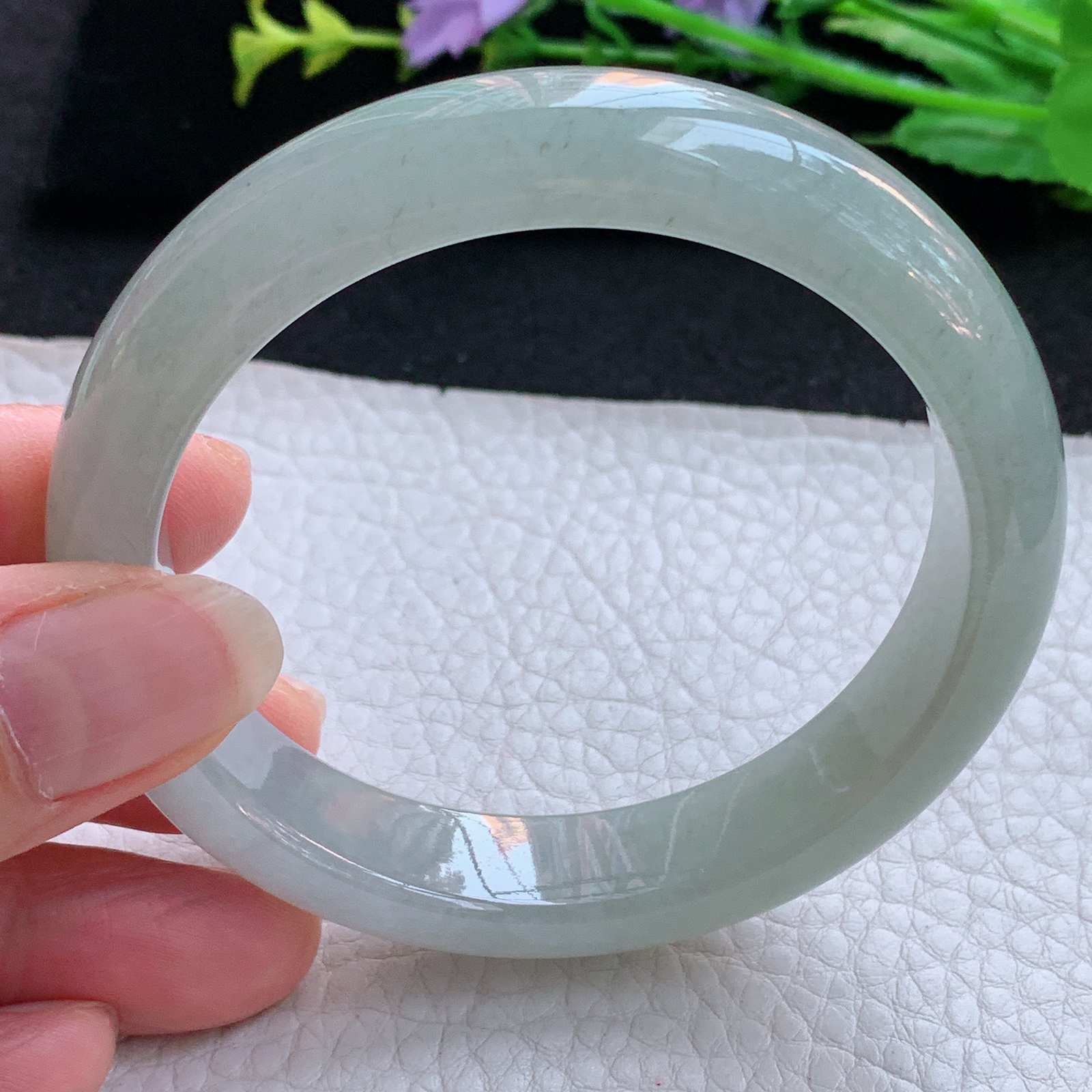 z实拍57.5*13*8.2平安镯 天然缅甸翡翠A货玉手镯冰晴宽边玉手环