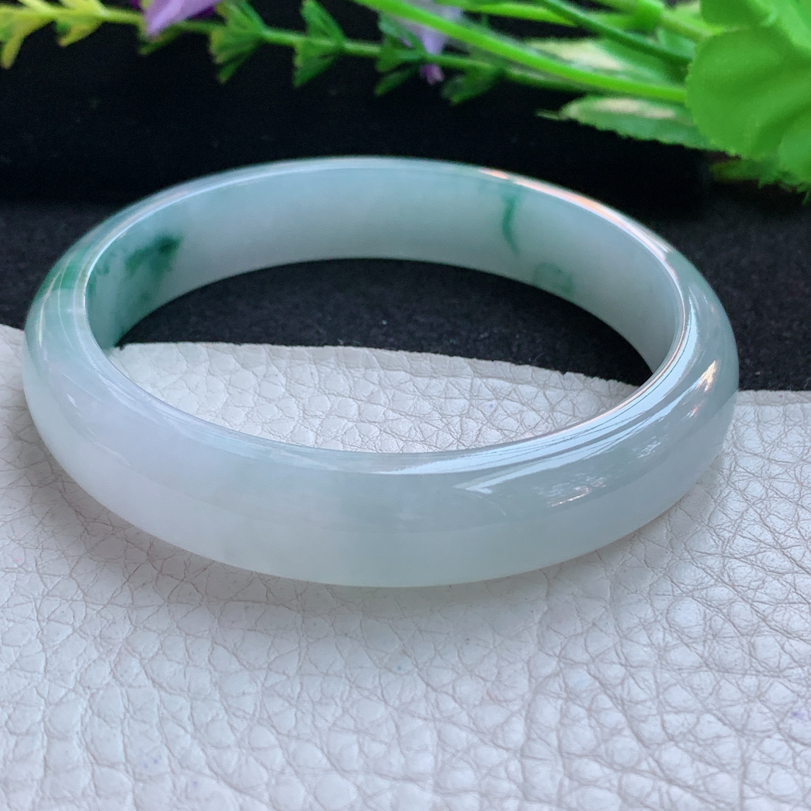 nr实拍58.5*12.2*6.8平安镯 天然缅甸翡翠A货玉手镯冰飘花宽边玉手环