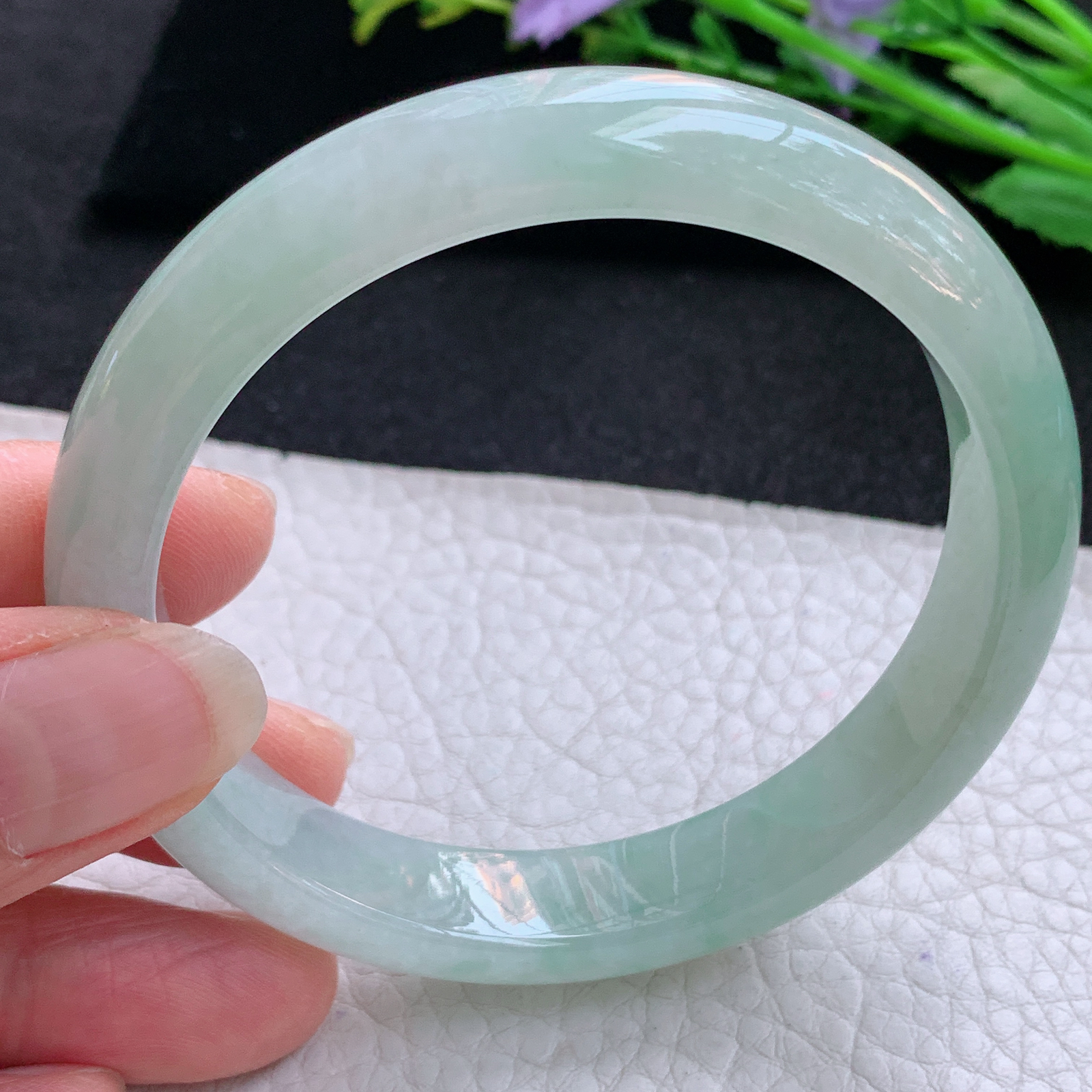 js实拍58*11.8*7.8平安镯 天然缅甸翡翠A货玉手镯冰晴纯美宽边玉手环