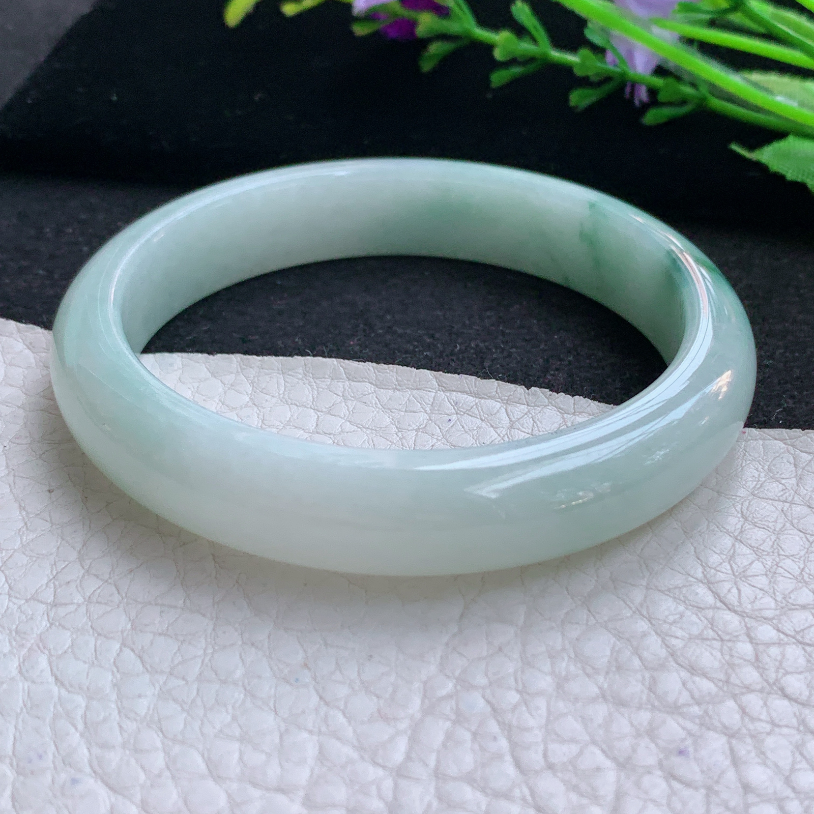 js实拍58*12.2*7.7平安镯 天然缅甸翡翠A货玉手镯水润飘花宽边玉手环