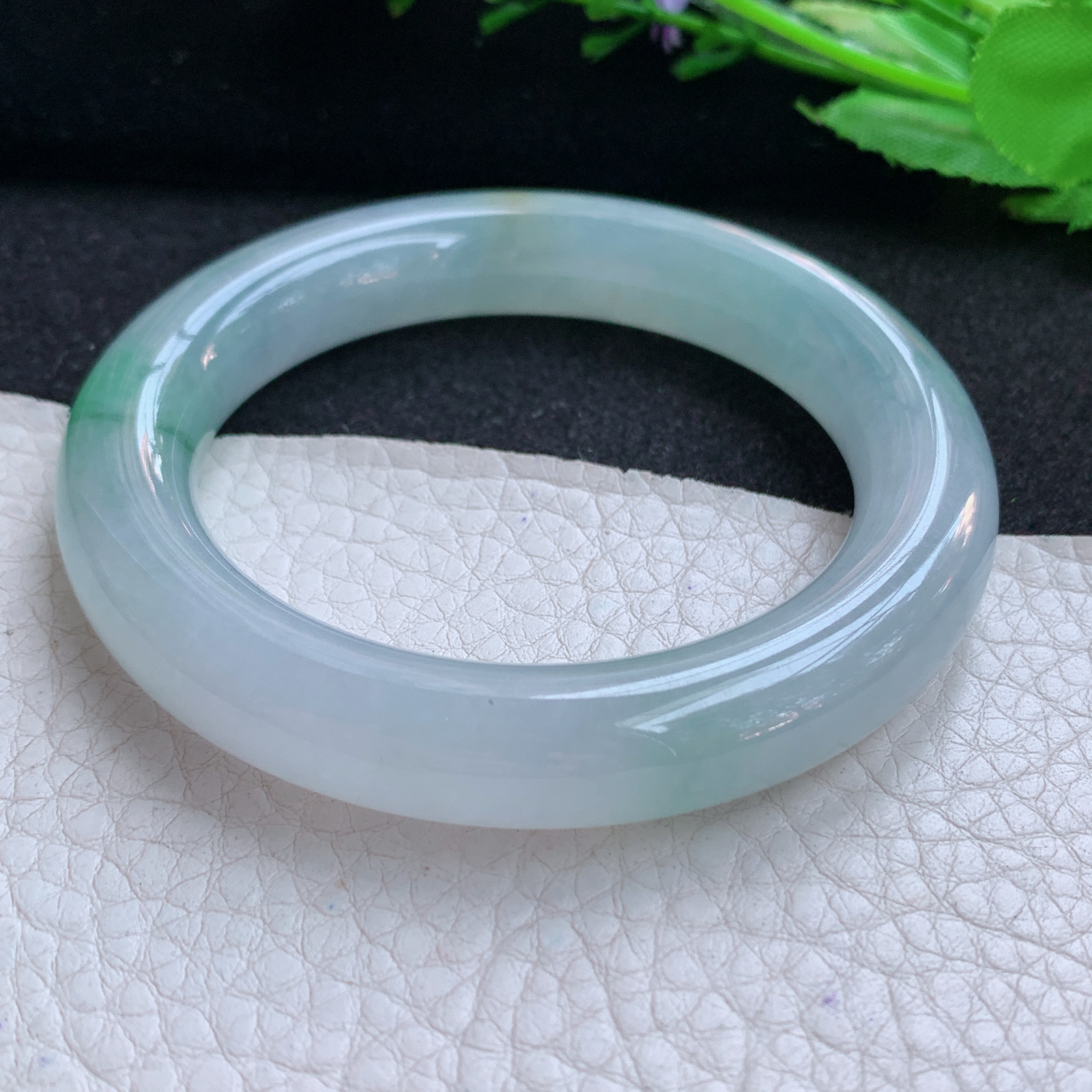 ax小圈口52*11*10.6美人镯 天然缅甸翡翠A货玉手镯冰飘绿花圆条玉手环