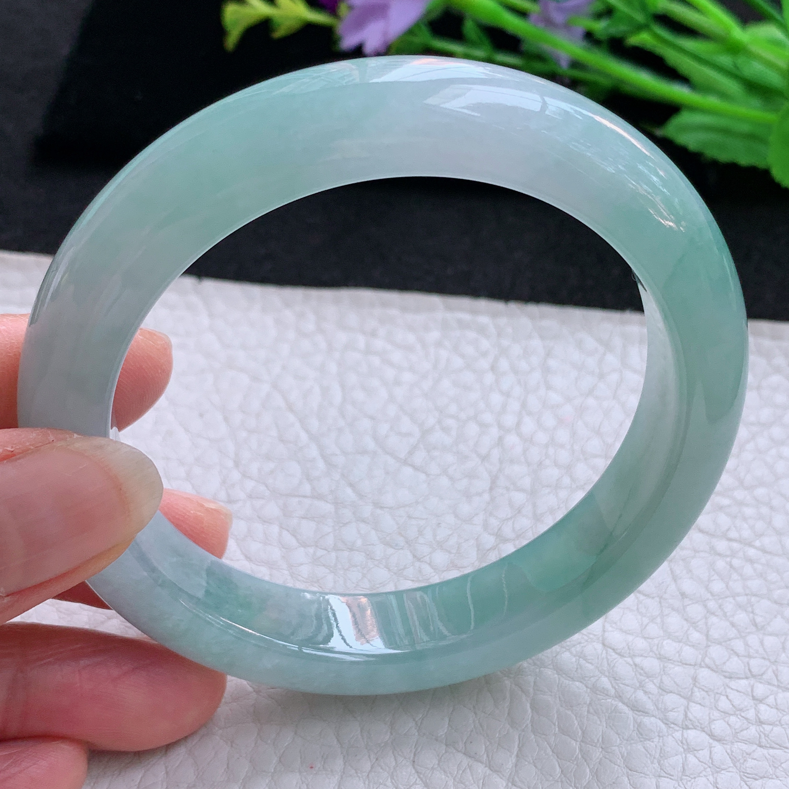 xo实拍58.5*12.2*9.3平安镯 天然缅甸翡翠A货玉手镯冰润蓝韵宽边玉手环