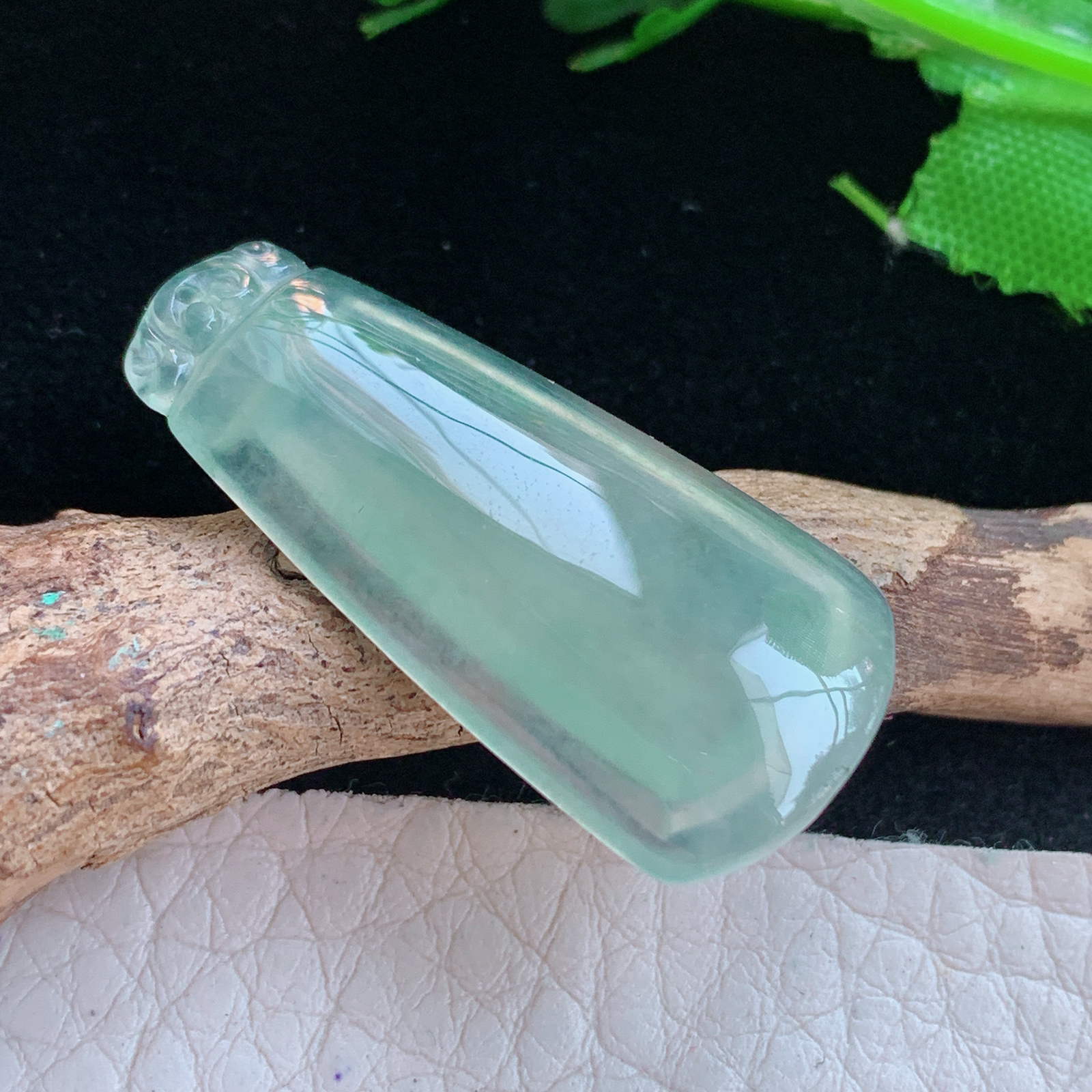 gp实拍33.5*16*4.5缅甸翡翠a货精雕冰绿节节高 竹节玉吊坠 玉挂件