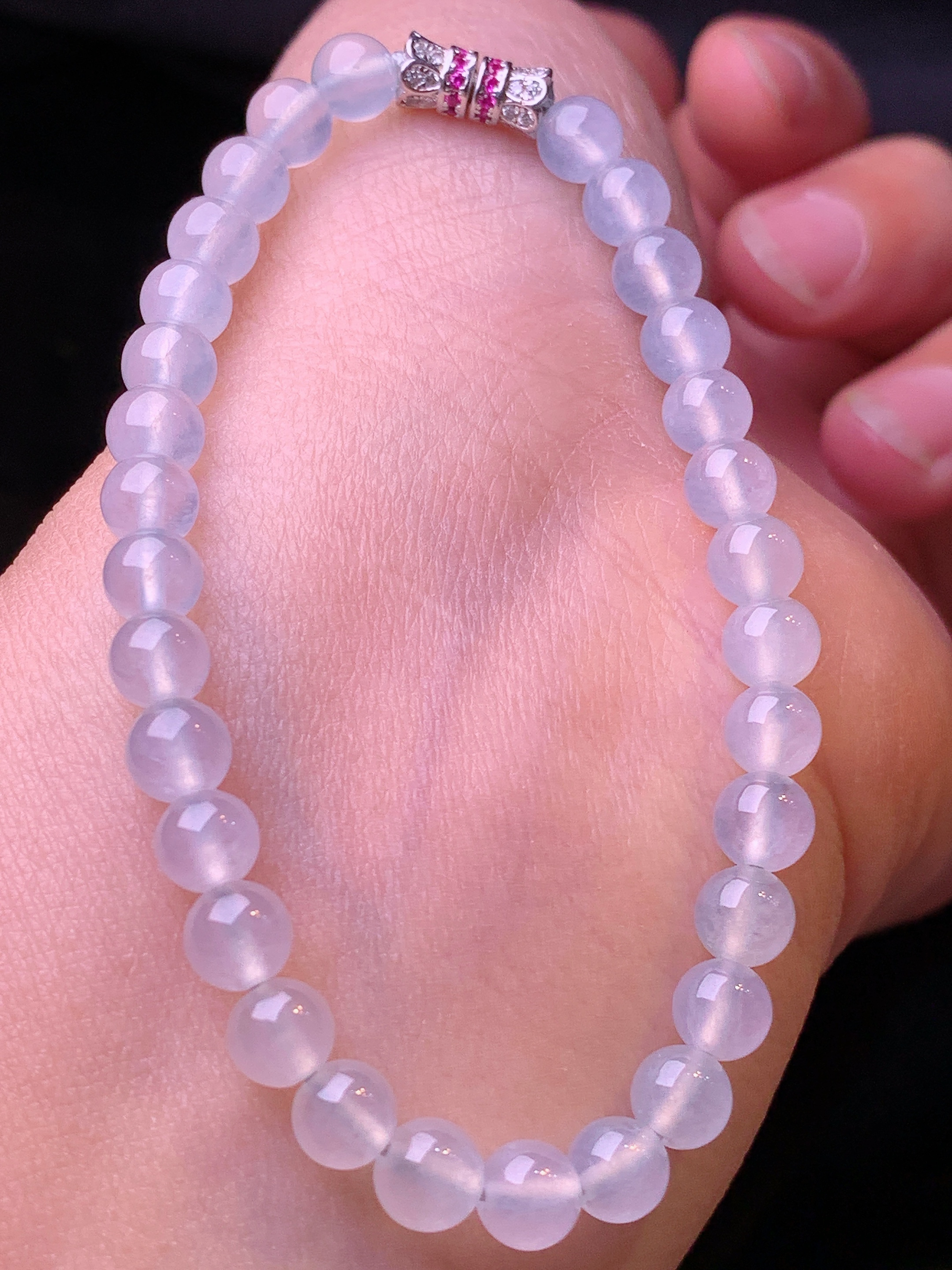 冰种圆珠手链 玉质细腻 色泽艳丽 整体尺寸5.5t2