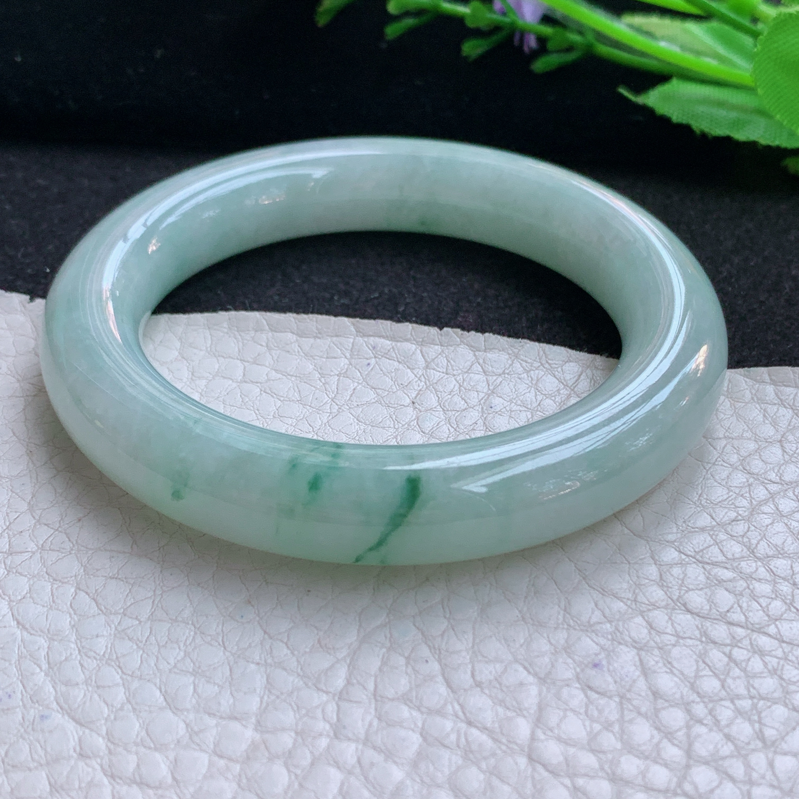 js小圈口52*11.3*10.8美人镯 天然缅甸翡翠A货玉手镯水润飘花胖圆条