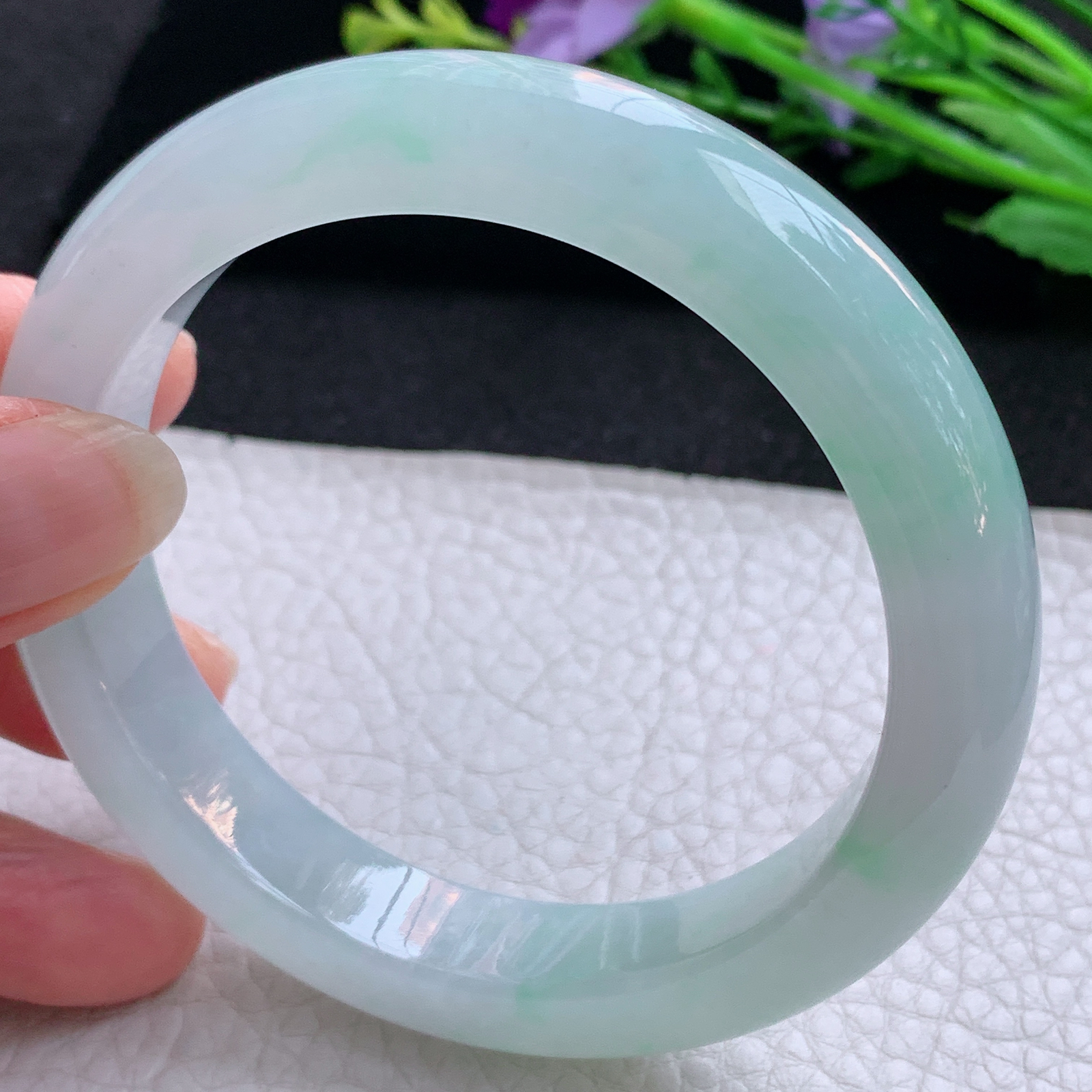 xo实拍59*12.5*9平安镯 天然缅甸翡翠A货玉手镯冰蓝宽边玉手环