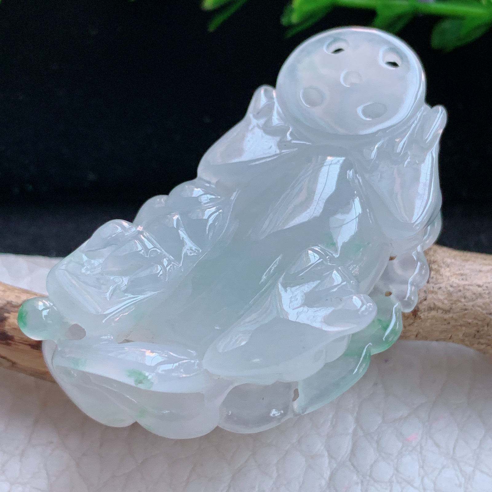 gp实拍50*25.6*15缅甸翡翠a货精雕冰飘花招财貔貅 玉皮休玉吊坠 玉挂件