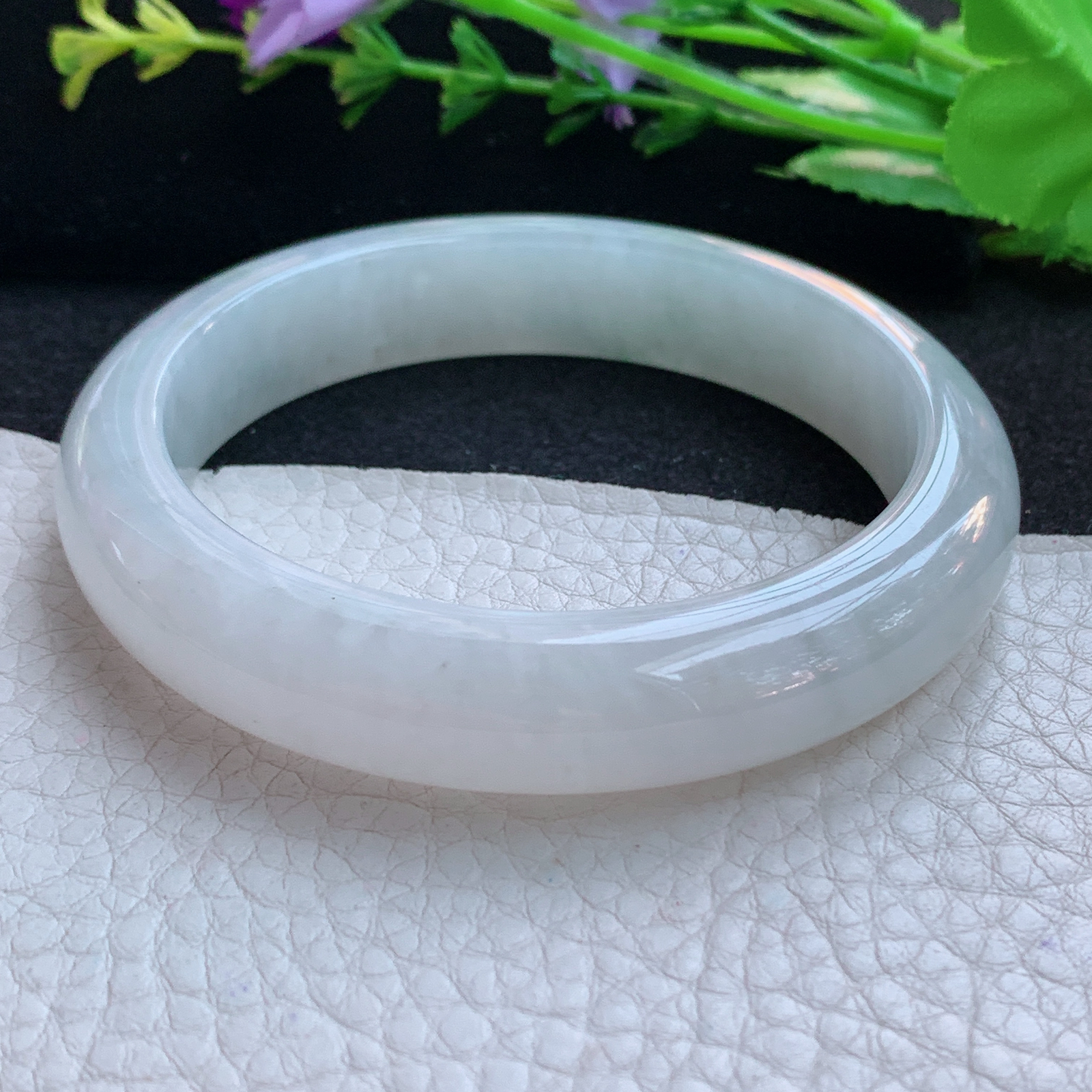 nr实拍59*13*8.8平安镯 天然缅甸翡翠A货玉手镯冰润飘花胶感宽边玉手环