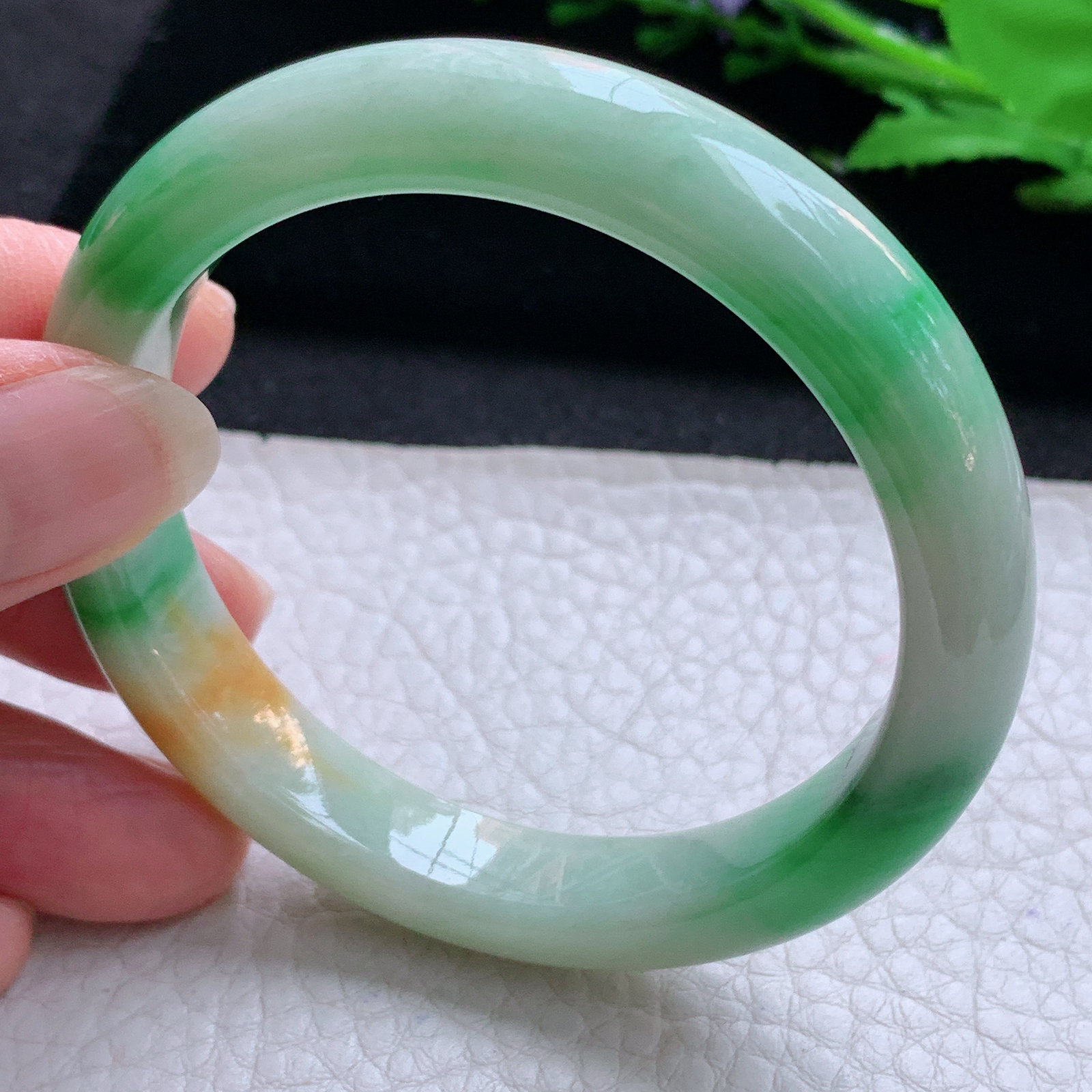 mq实拍54*11.2*7.8平安镯 天然缅甸翡翠A货玉手镯三彩秀气宽边玉手环