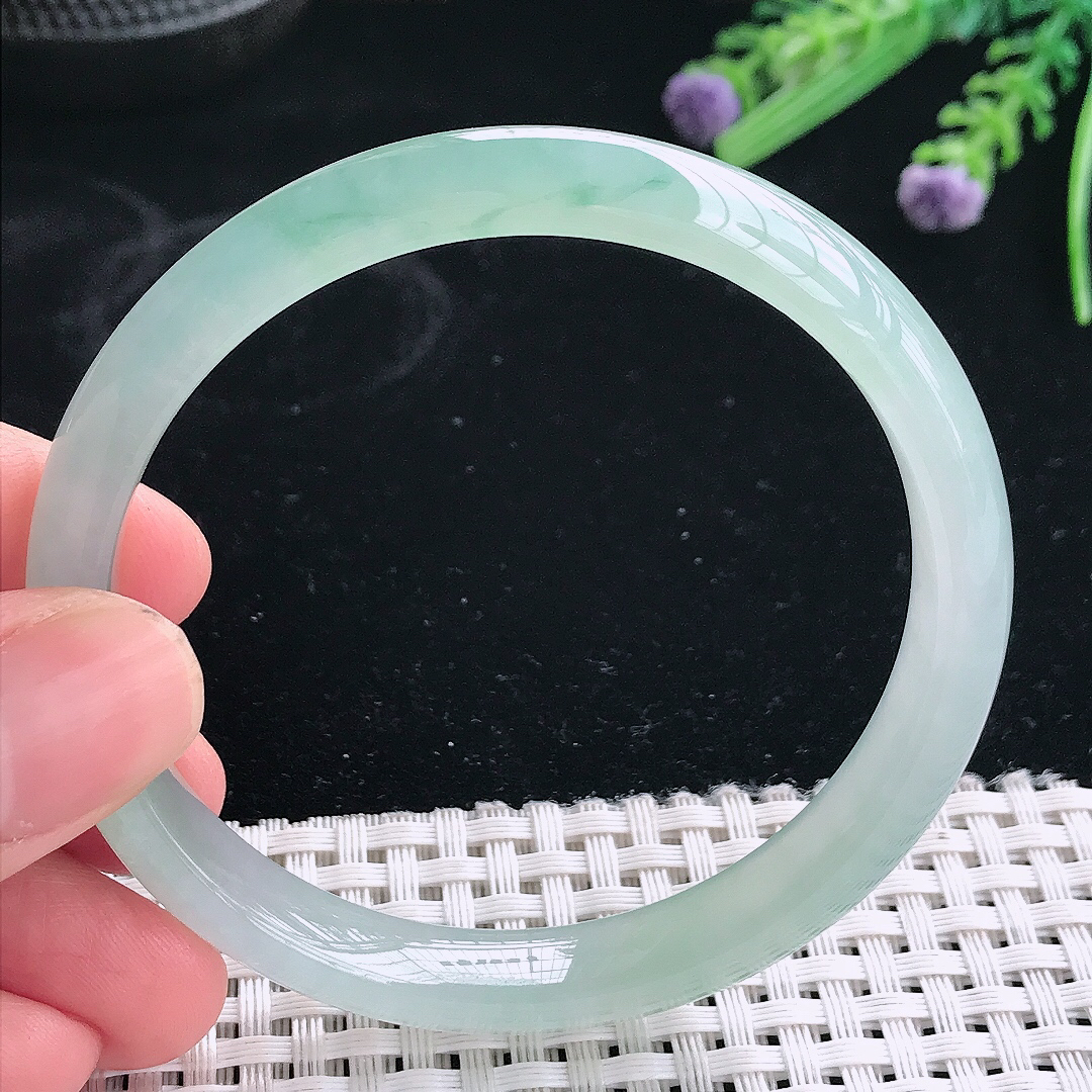 实拍天然翡翠57.5/9.9/6.8老坑冰胶果冻冰晴手镯翡翠玉镯手环