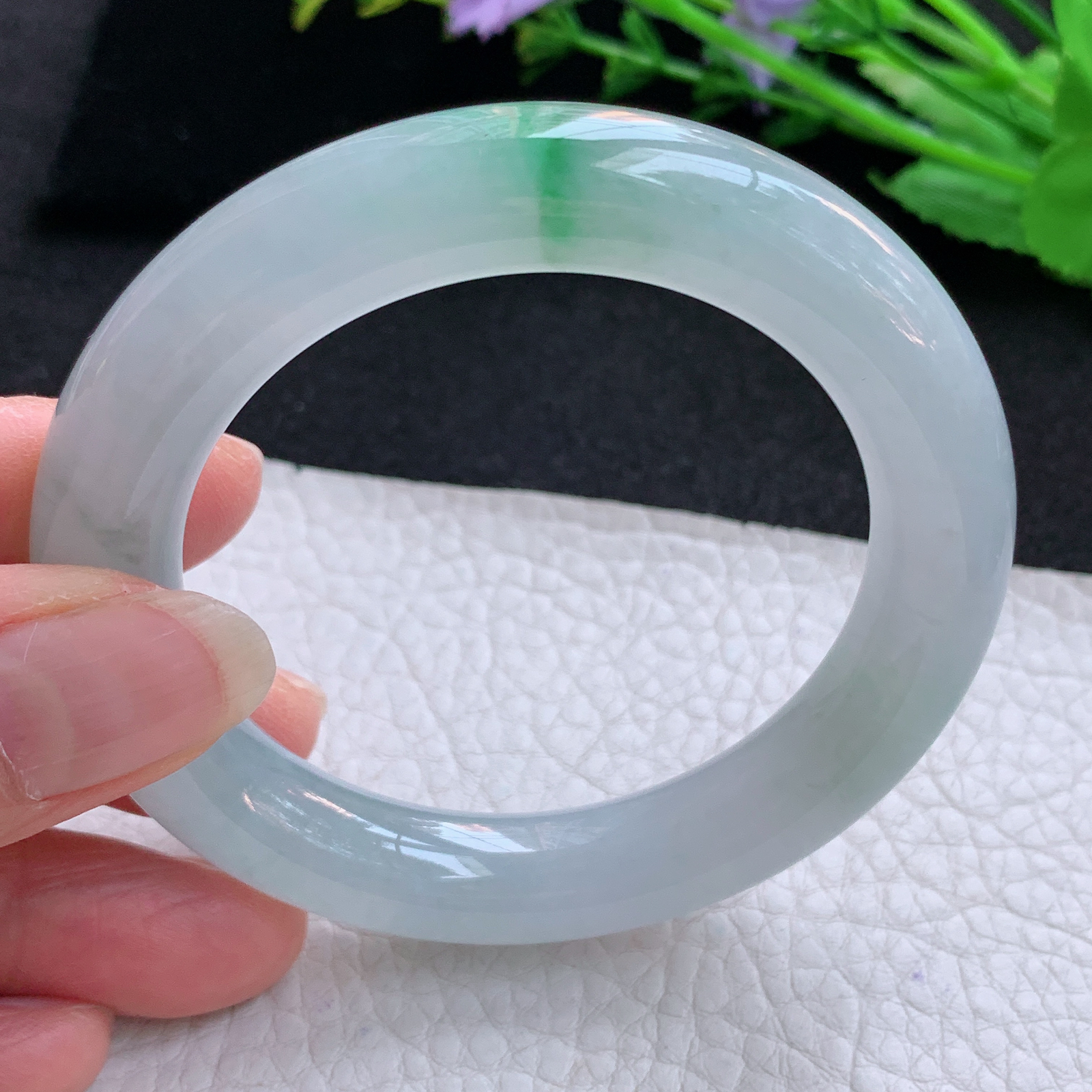 ax小圈口52*11*10.6美人镯 天然缅甸翡翠A货玉手镯冰飘绿花圆条玉手环