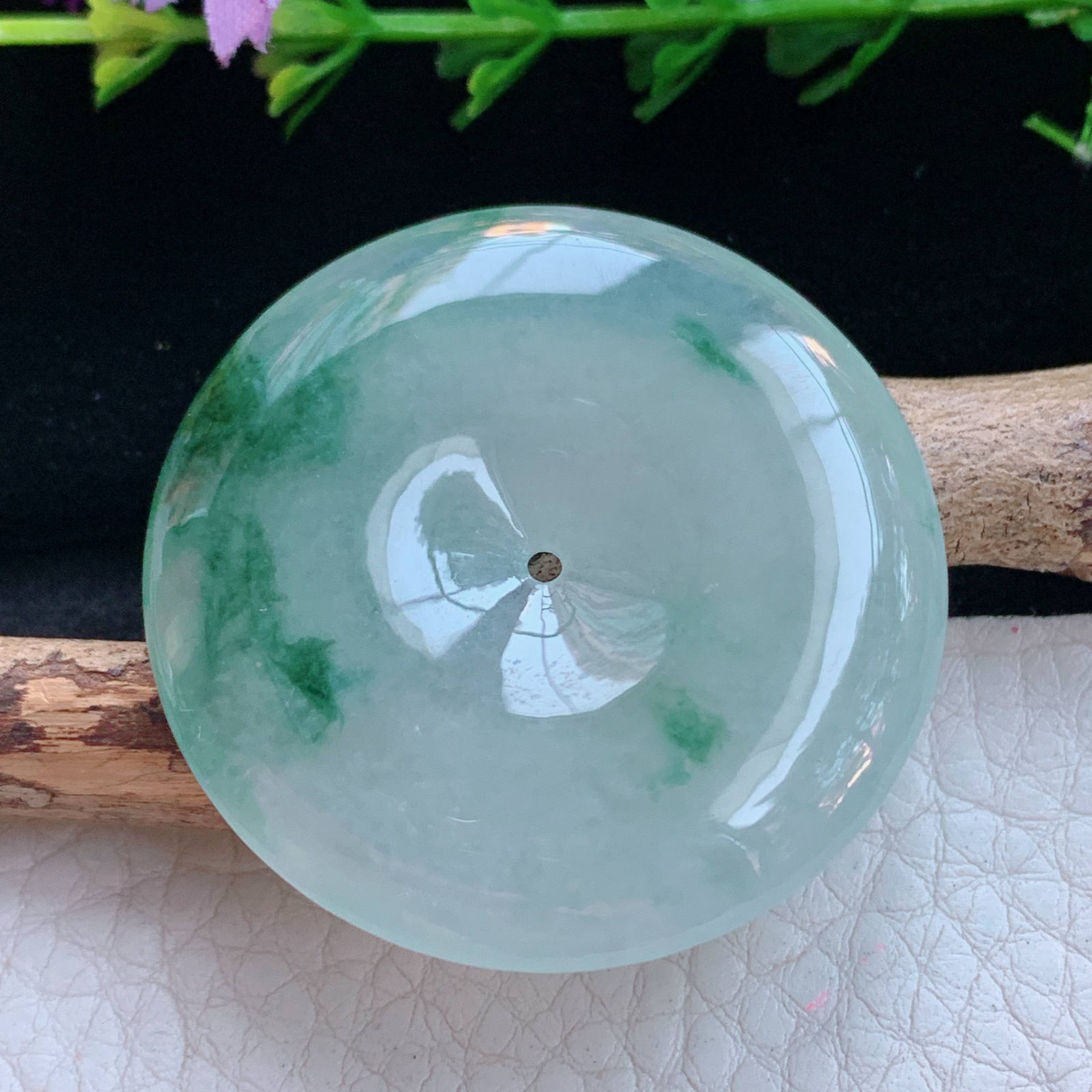 gp实拍39.8*6.5缅甸翡翠a货精雕冰飘花大平安扣 玉扣玉吊坠 玉挂件