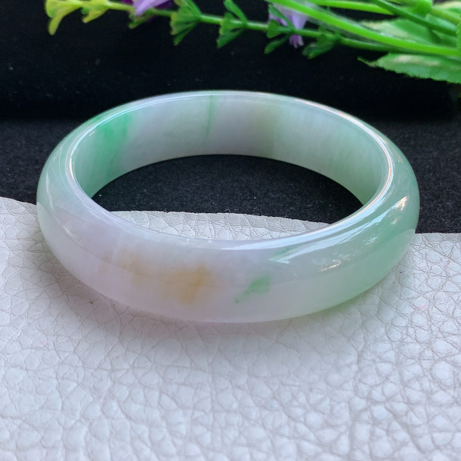 h实拍53*13.5*7平安镯 天然缅甸翡翠A货玉手镯冰三彩宽边玉手环