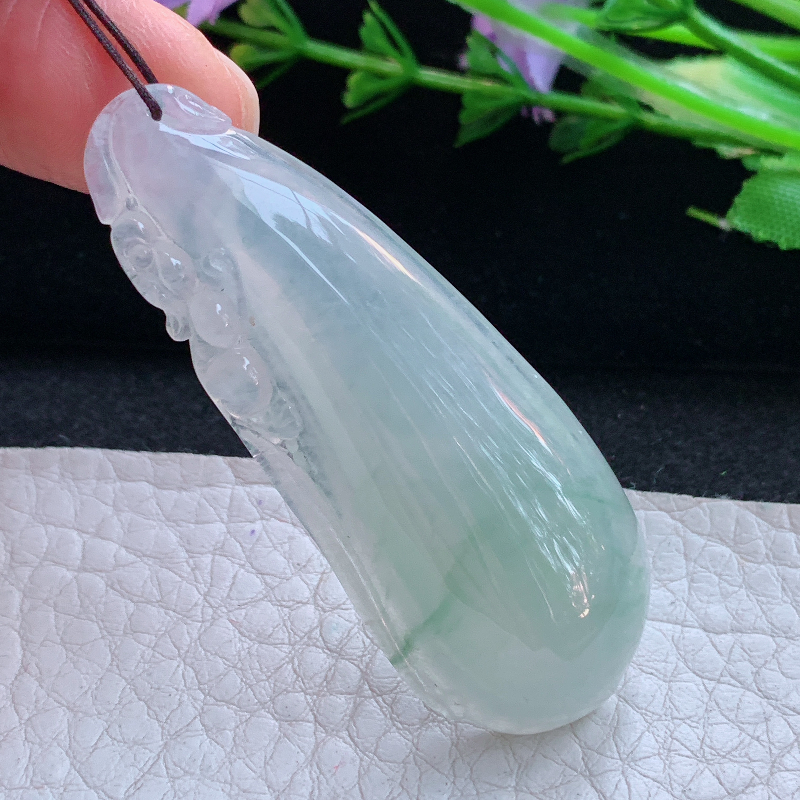 gp实拍56.5*21.6*7.6缅甸翡翠a货精雕冰飘花饱满大福瓜玉吊坠 玉挂件