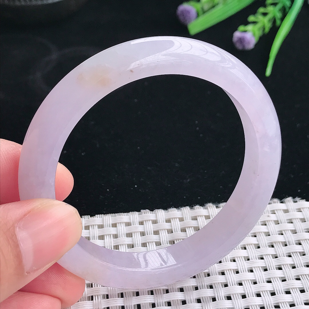 实拍天然翡翠53.5/10.1/8.2老坑冰润起胶飘紫罗兰辑手镯翡翠玉镯手环