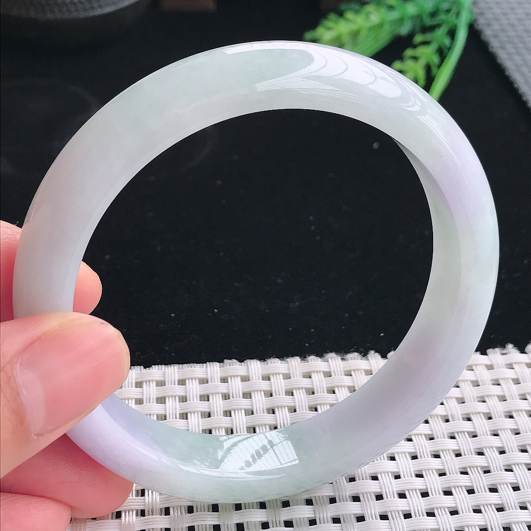 实拍天然翡翠61.5/12.9/8.5大圈口老坑冰润淡紫色手镯翡翠玉镯手环