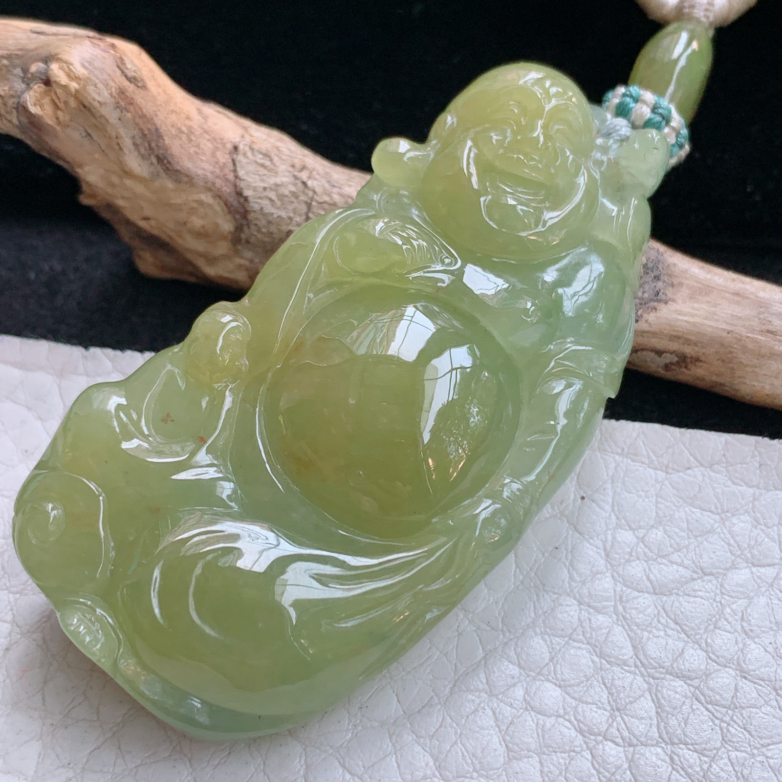 cys实拍56*30*12缅甸翡翠精雕冰黄逍遥佛 弥勒佛玉吊坠