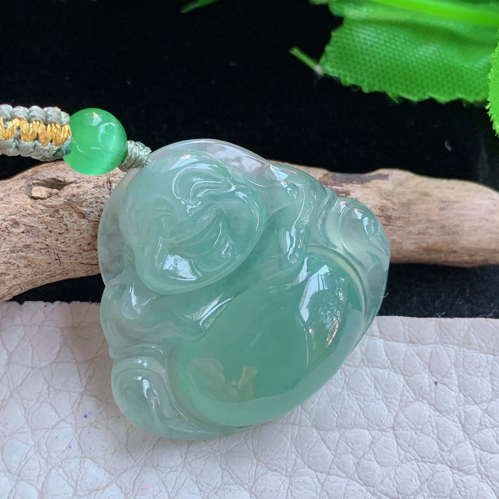 gp实拍28.3*30.5*6缅甸翡翠a货精雕冰绿佛公 弥勒佛玉吊坠 玉挂件