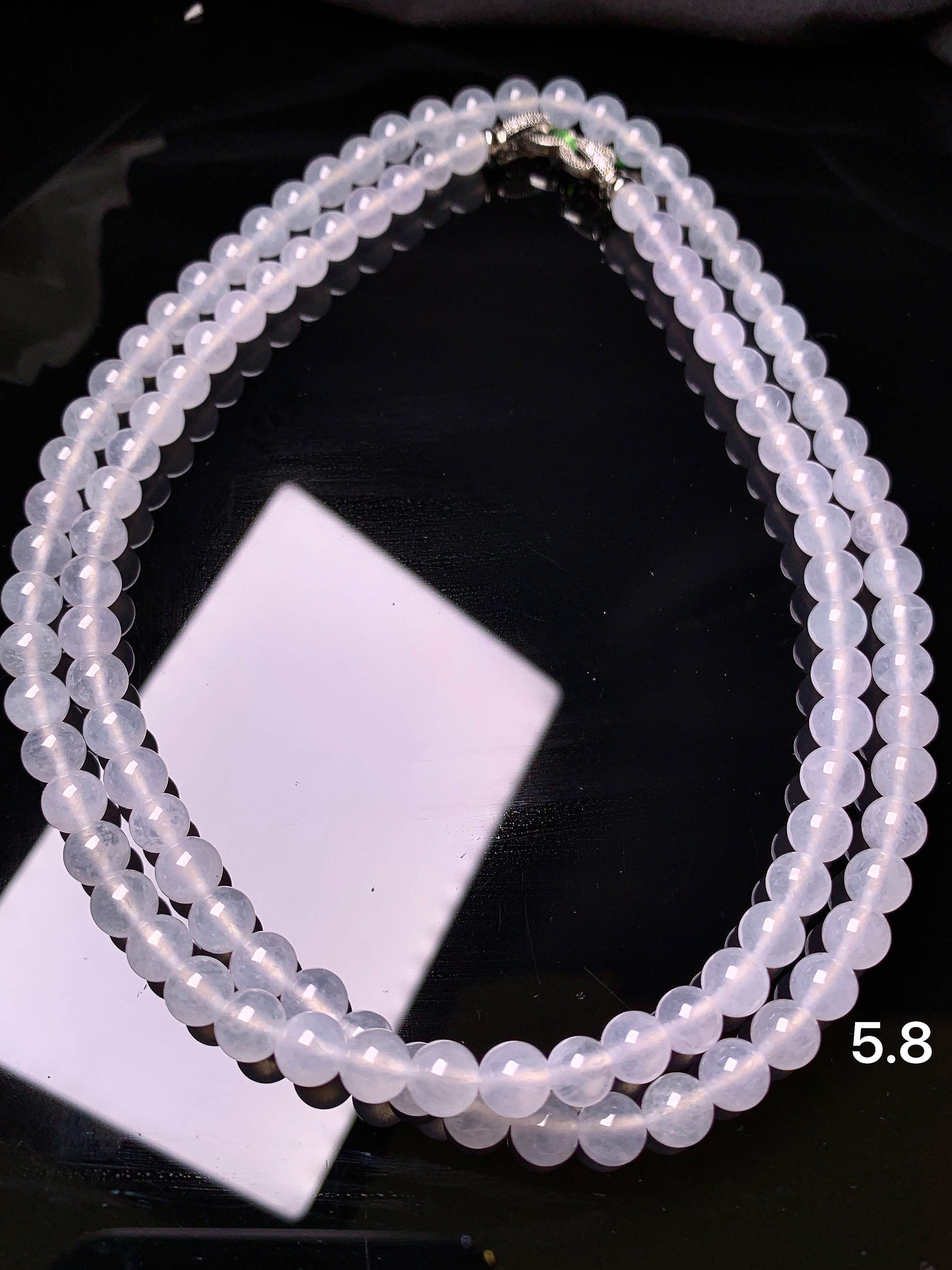 冰种圆珠项链 玉质细腻 色泽艳丽 整体尺寸5.8c3