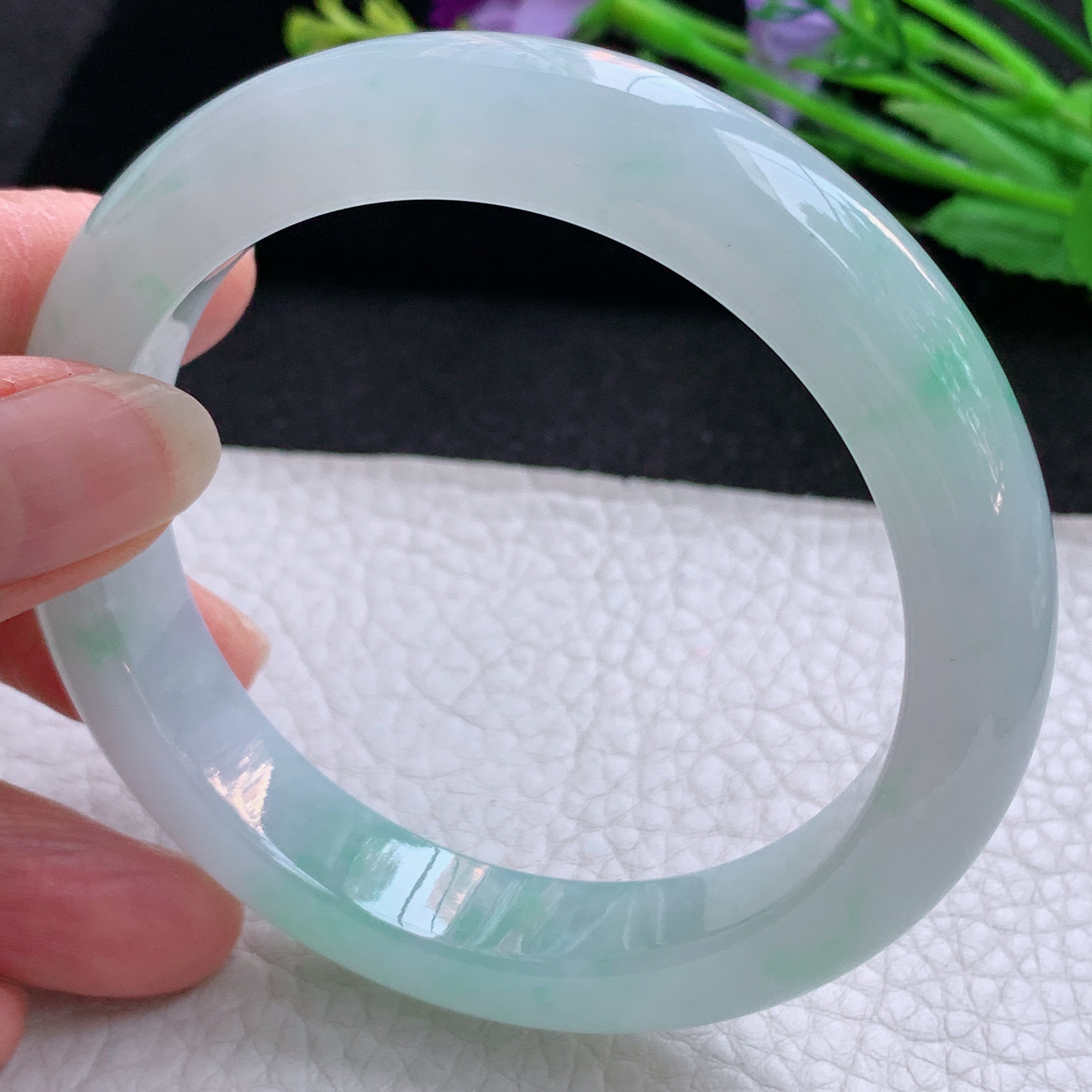 xo实拍59*12.5*9平安镯 天然缅甸翡翠A货玉手镯冰蓝宽边玉手环