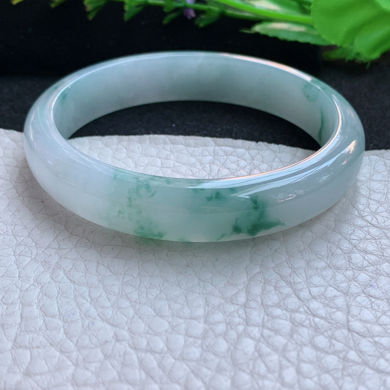 nr实拍58.5*12.2*6.8平安镯 天然缅甸翡翠A货玉手镯冰飘花宽边玉手环