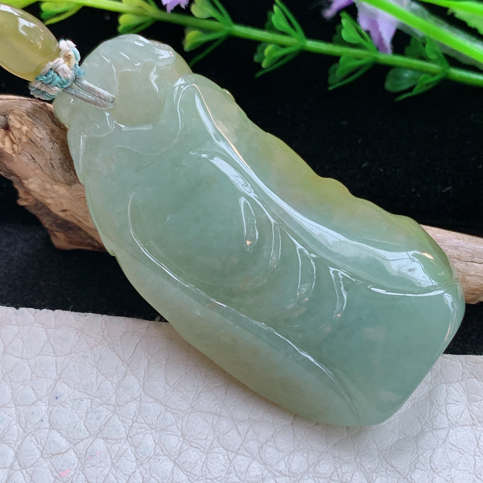 cys实拍56*30*12缅甸翡翠精雕冰黄逍遥佛 弥勒佛玉吊坠