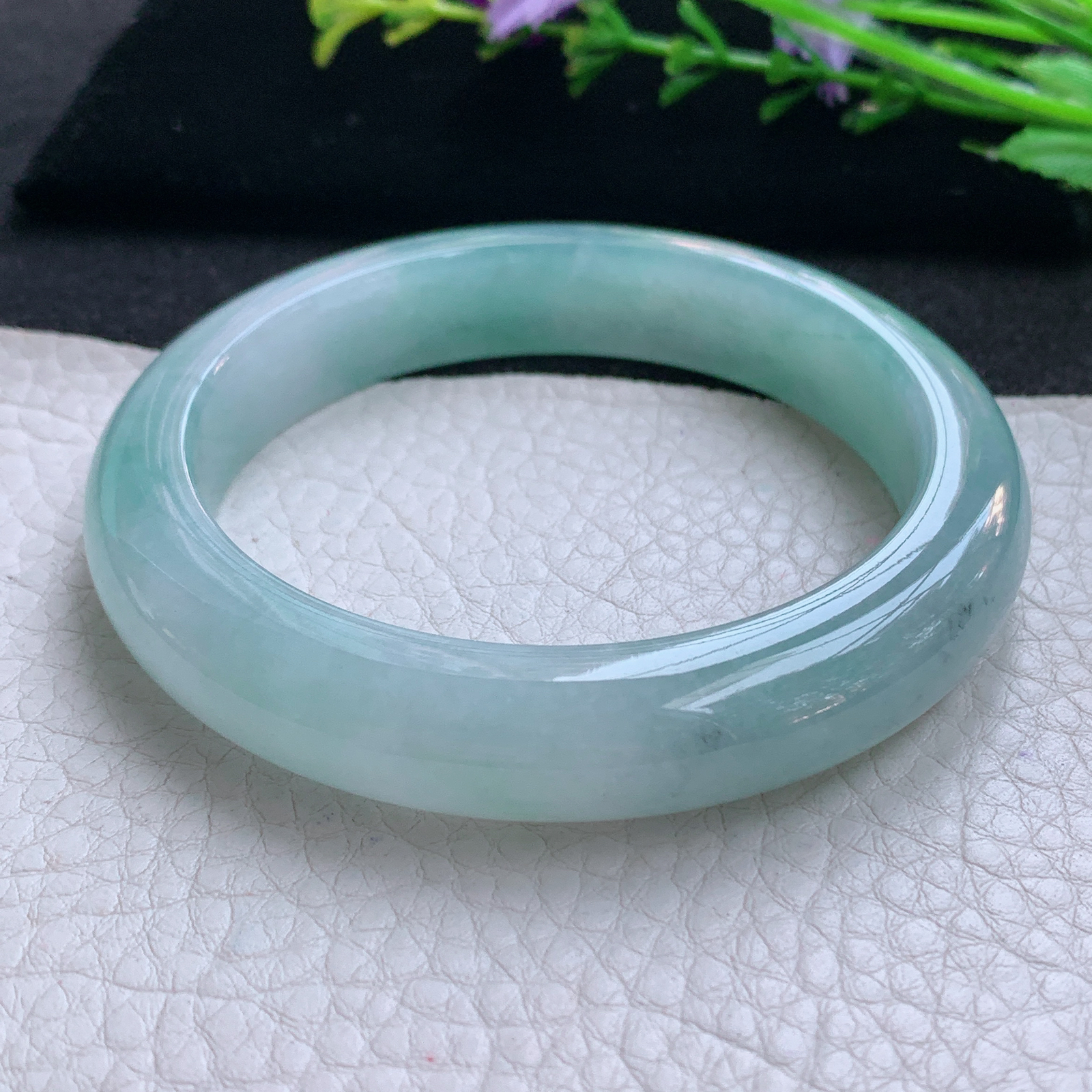 xo实拍58.5*12.2*9.3平安镯 天然缅甸翡翠A货玉手镯冰润蓝韵宽边玉手环