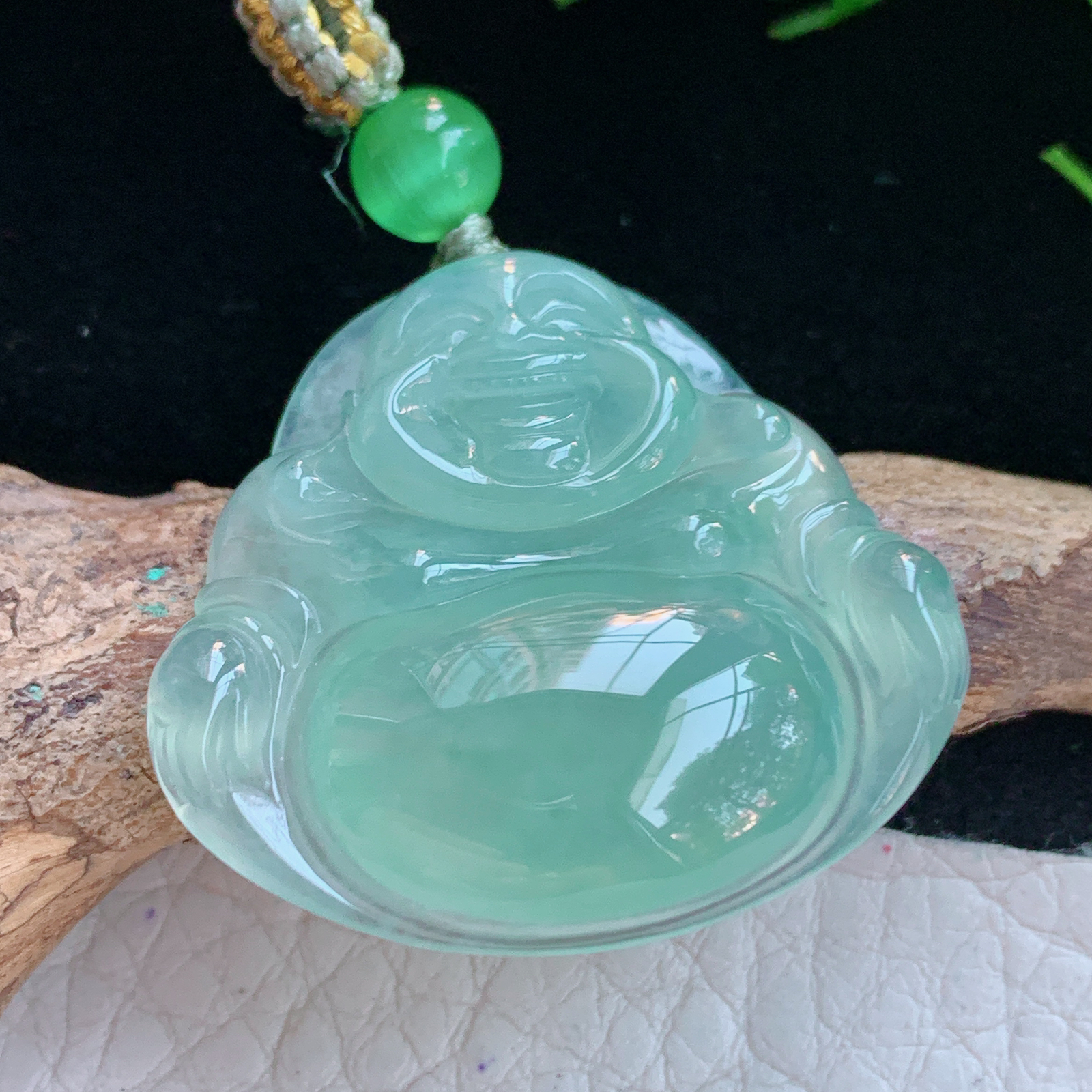 gp实拍28.3*30.5*6缅甸翡翠a货精雕冰绿佛公 弥勒佛玉吊坠 玉挂件