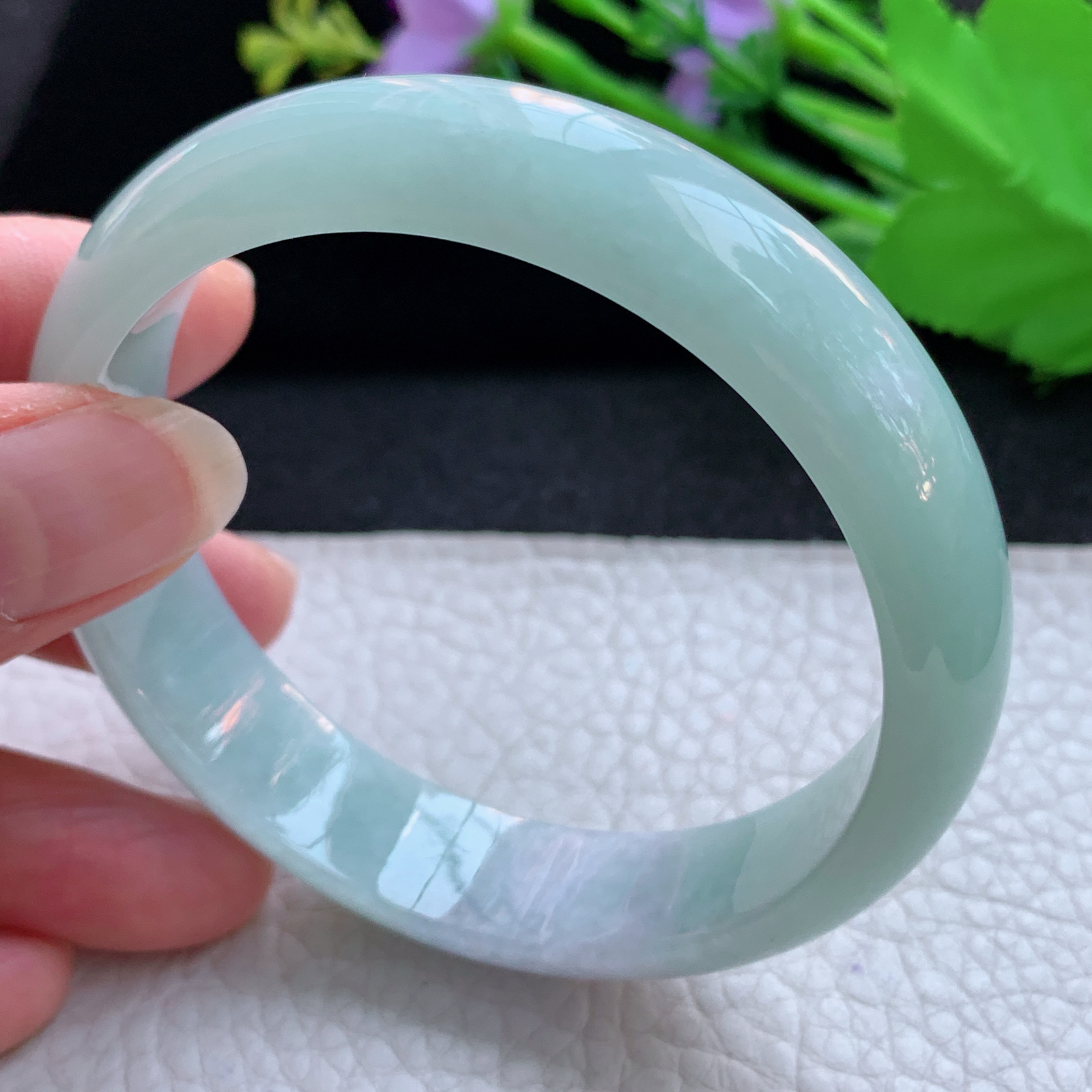 nr实拍58.5*14*7平安镯 天然缅甸翡翠A货玉手镯清新胶感宽边玉手环