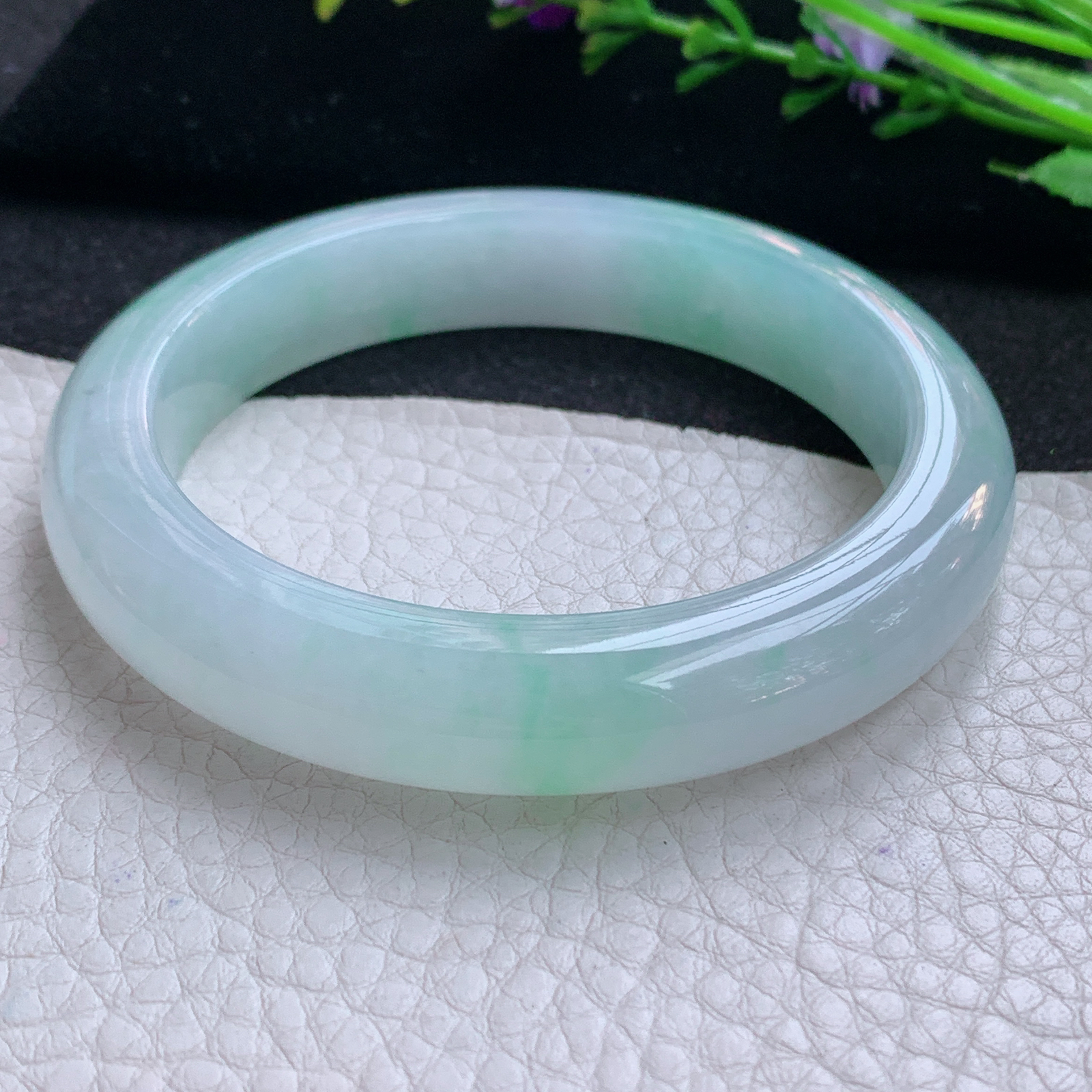 xo实拍59*12.5*9平安镯 天然缅甸翡翠A货玉手镯冰蓝宽边玉手环