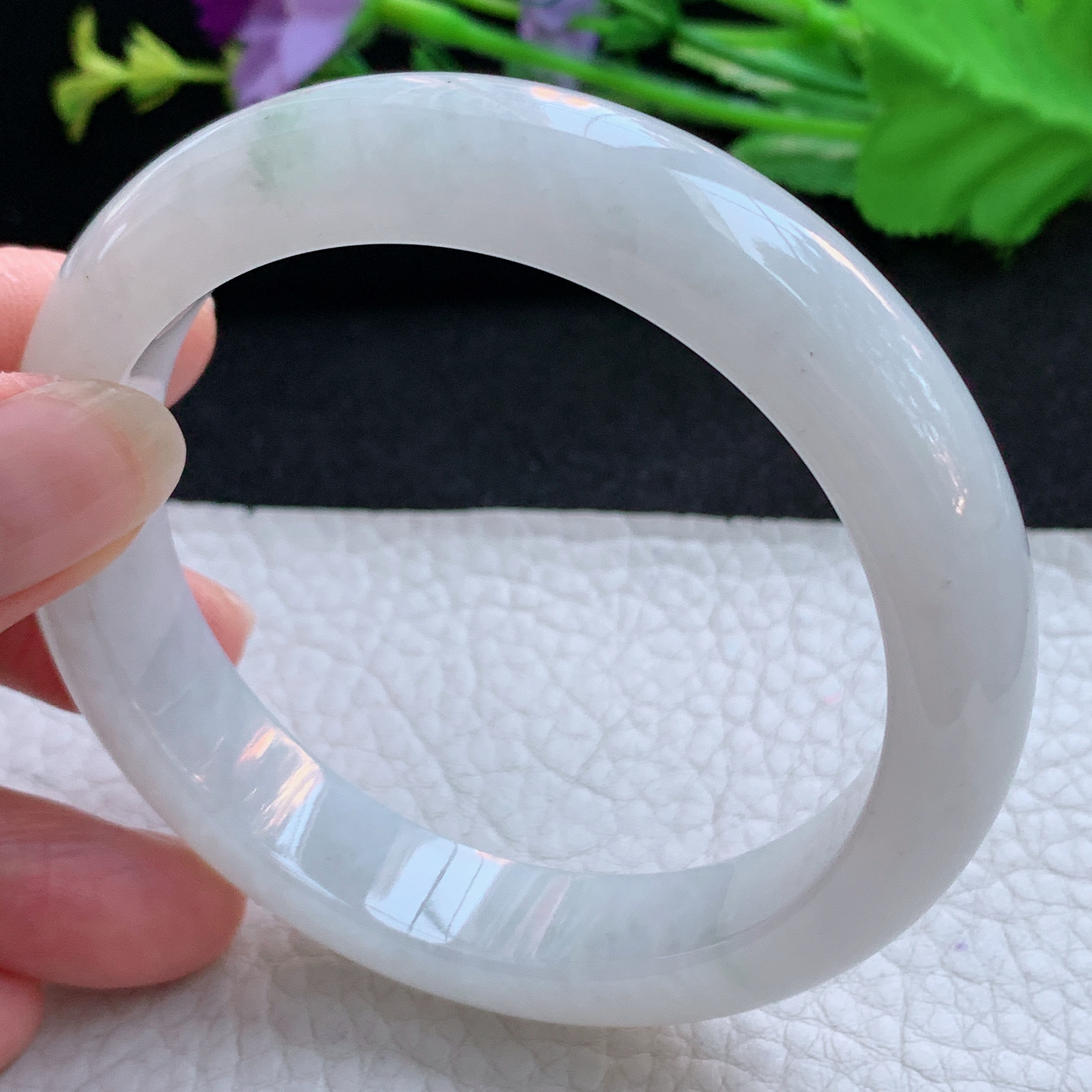 nr实拍59*13*8.8平安镯 天然缅甸翡翠A货玉手镯冰润飘花胶感宽边玉手环