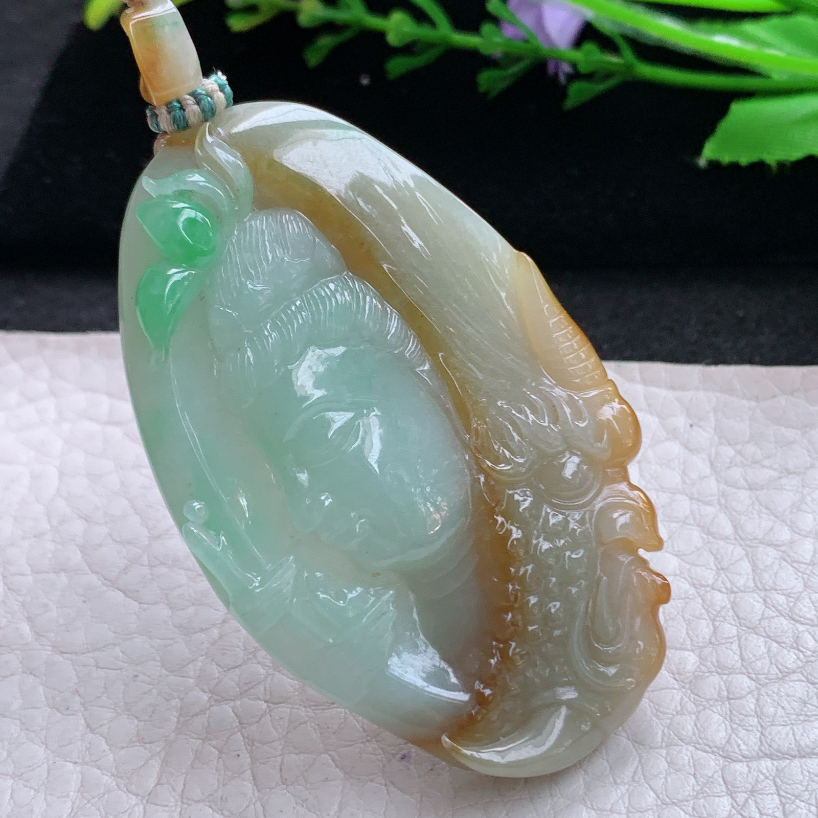 cys实拍63*39*7.6缅甸翡翠精雕三彩一念之间 佛祖玉吊坠 玉挂件