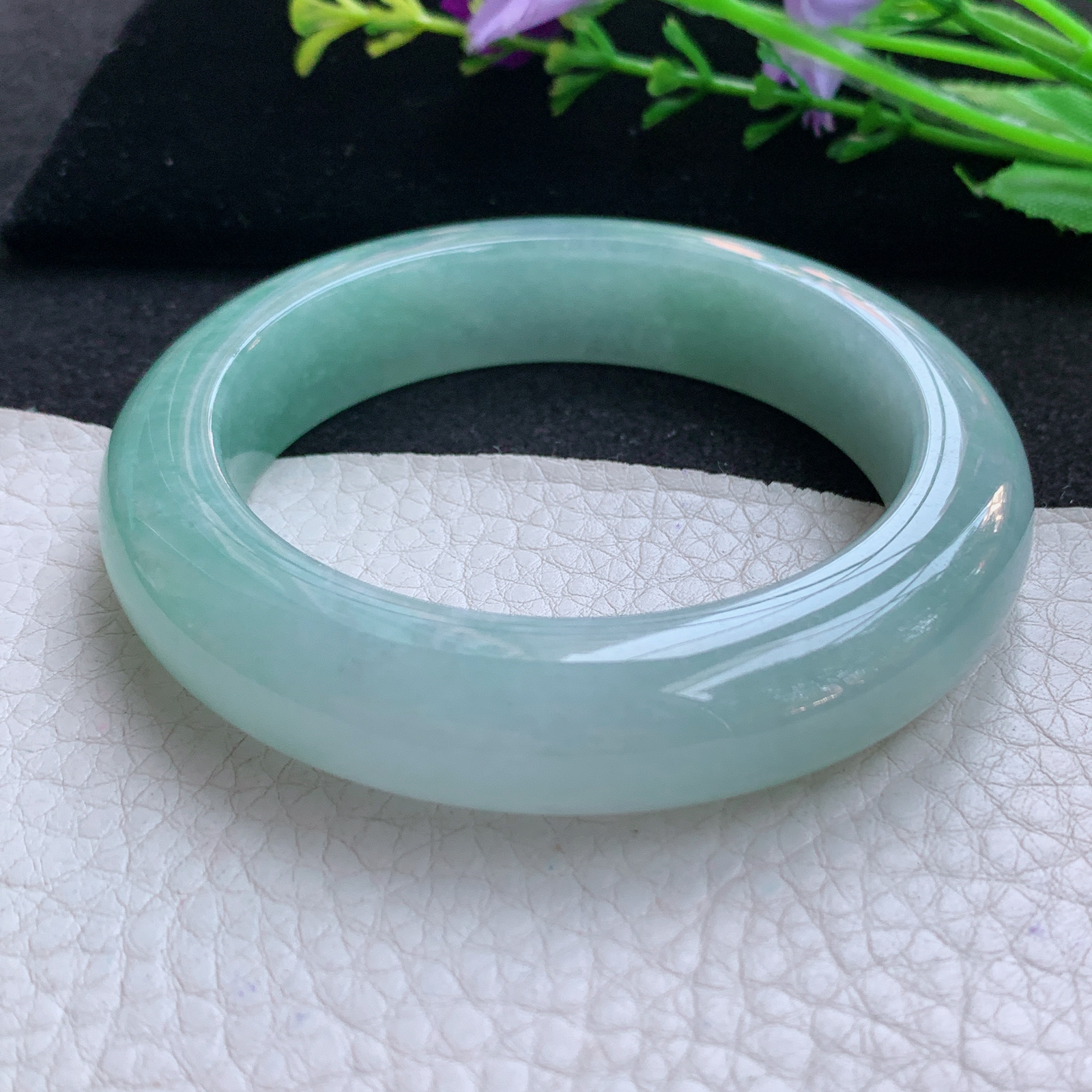 js实拍55.5*13.5*10平安镯 天然缅甸翡翠A货玉手镯冰晴厚装宽边玉手环