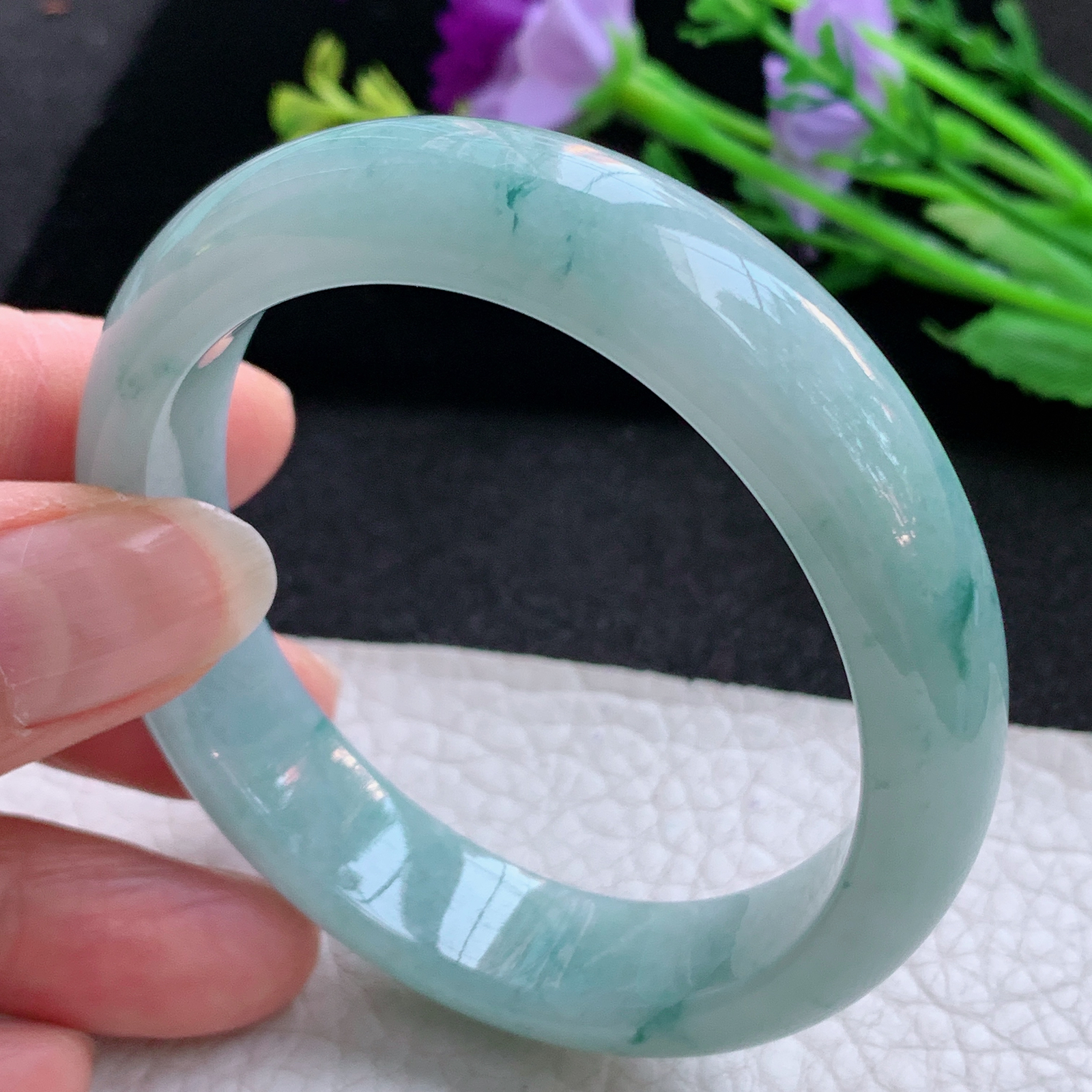 js实拍57*50*13*7.6贵妃镯 天然缅甸翡翠A货玉手镯水润飘花随形玉手环