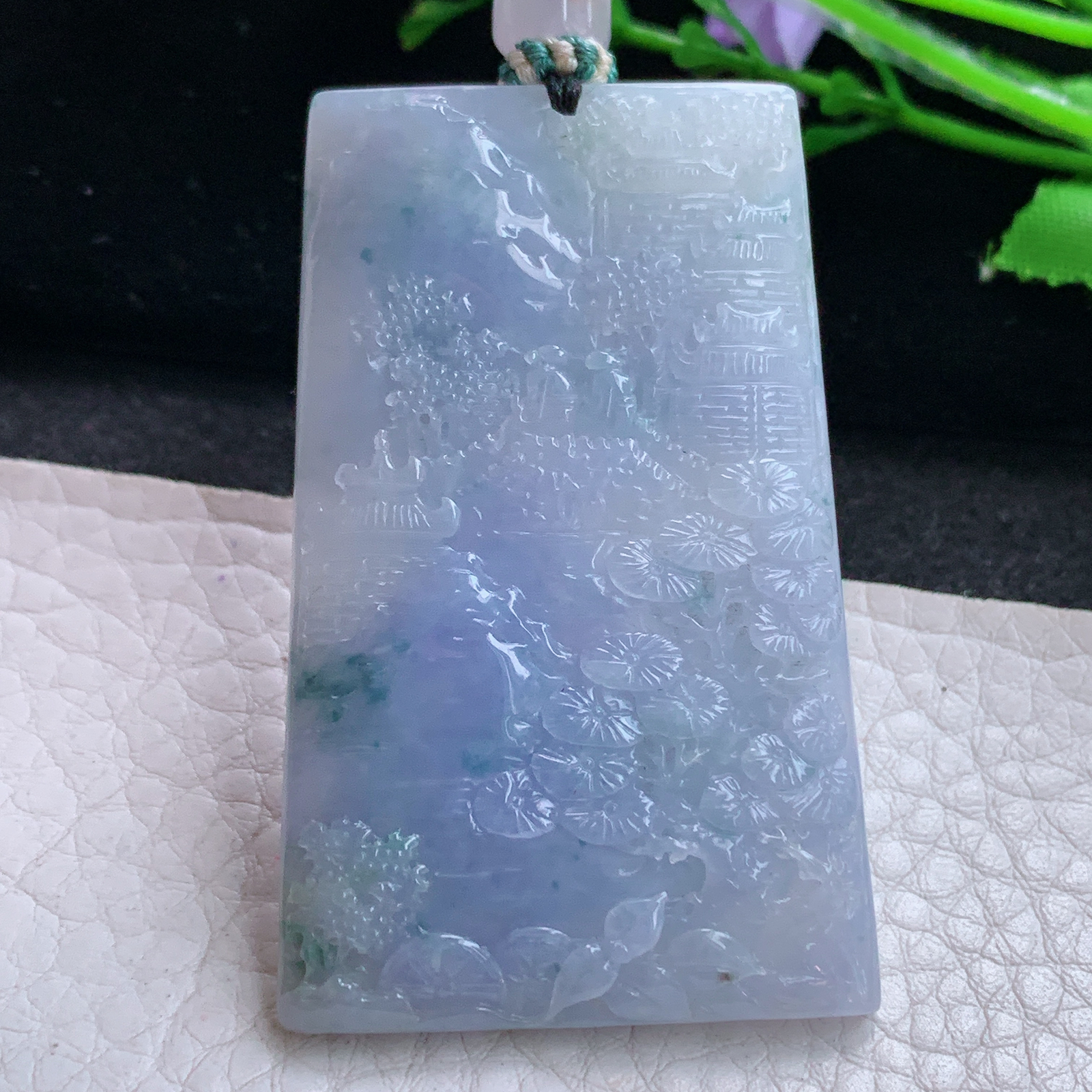 cys实拍56*34.5*6缅甸翡翠精雕紫罗兰山水 大好河山玉吊坠